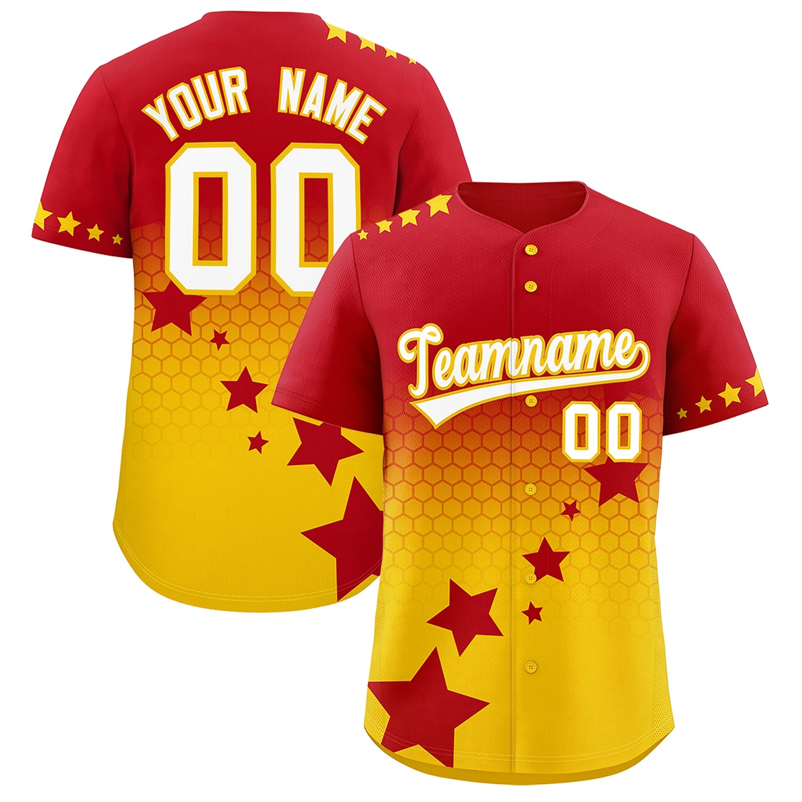 Custom Red Gold White Rising Stars Series Gradient Fashion Baseball Jersey| KXKSHOP