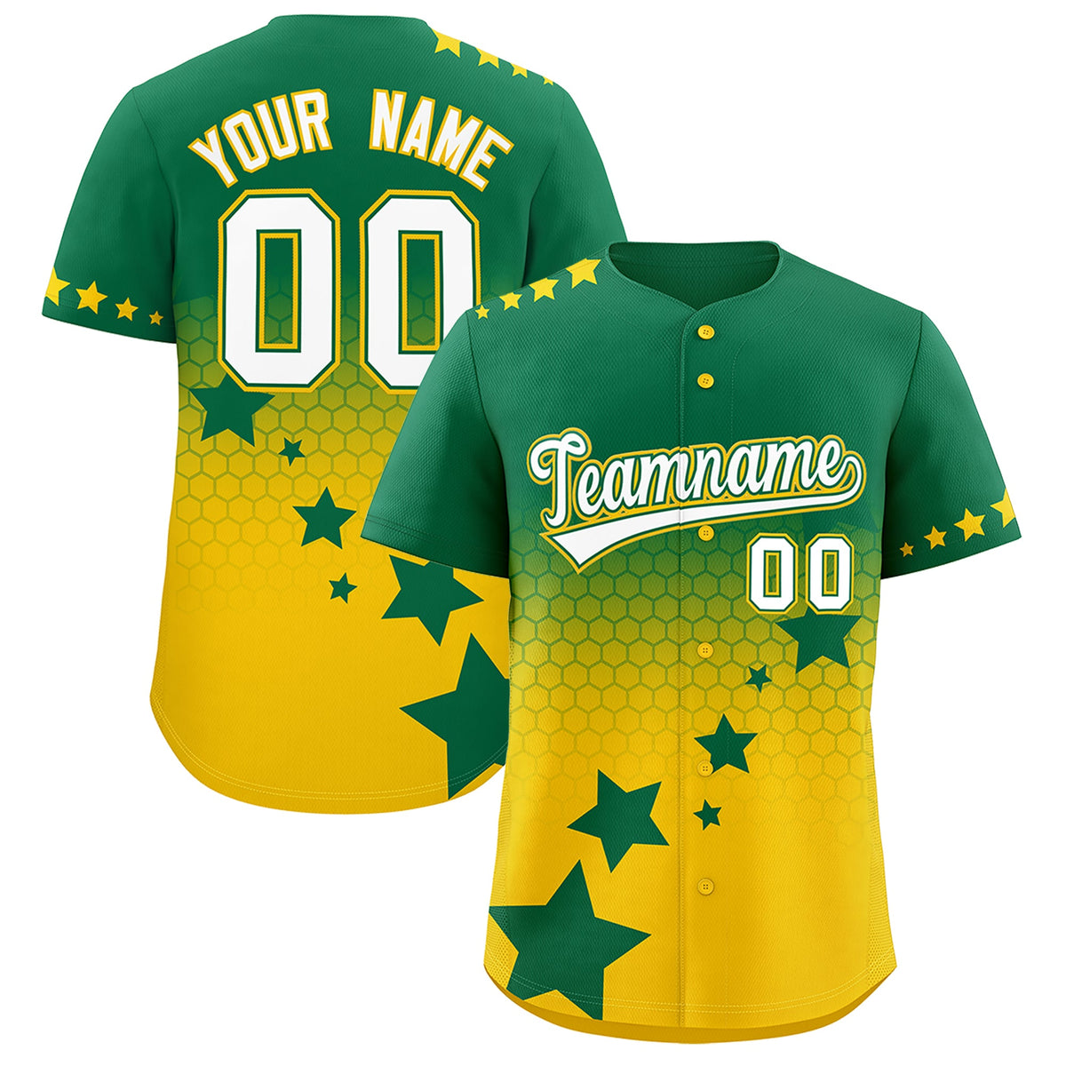 Custom Kelly Green Gold White Rising Stars Series Gradient Fashion Baseball Jersey| KXKSHOP