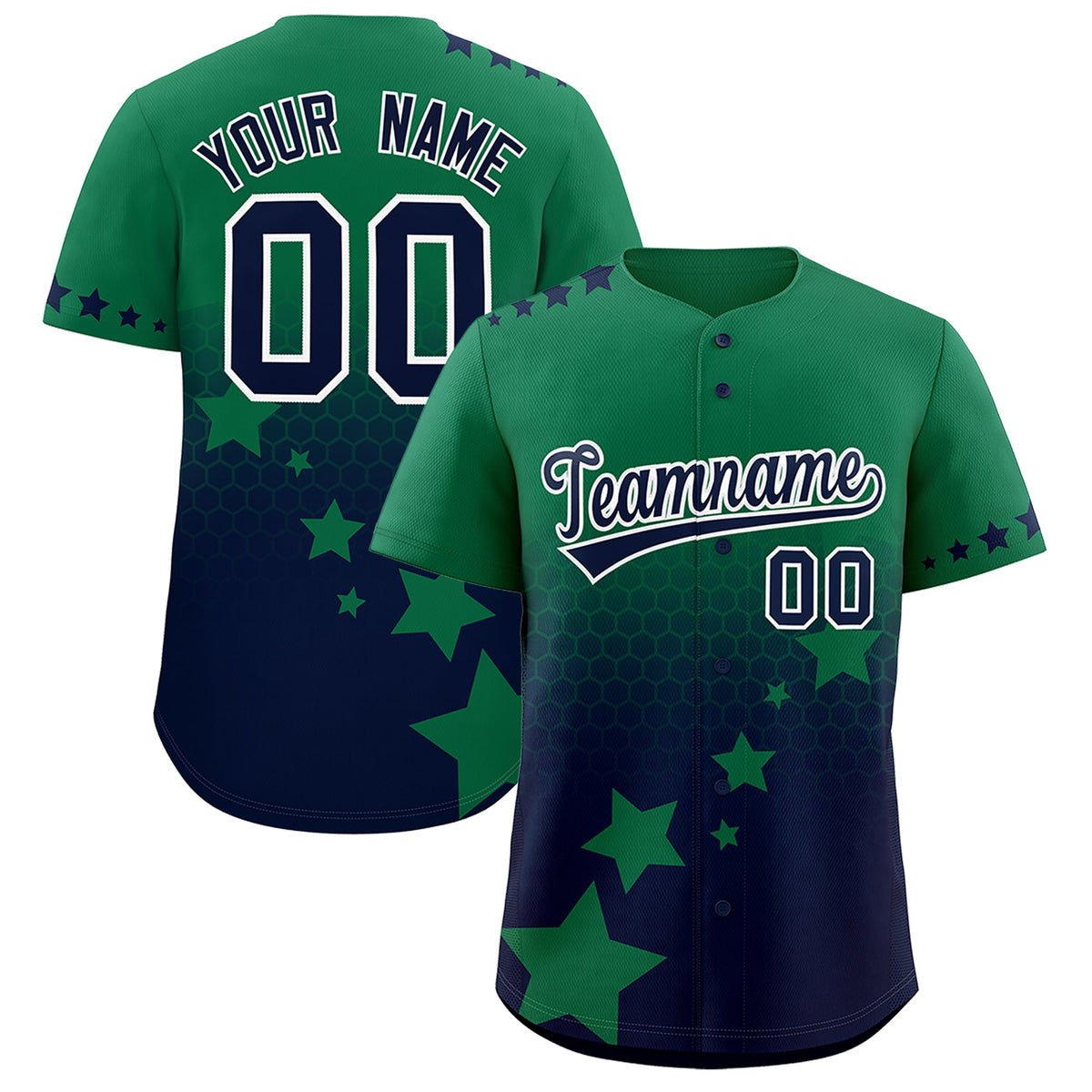 Custom Kelly Green Navy White Rising Stars Series Gradient Fashion Baseball Jersey| KXKSHOP