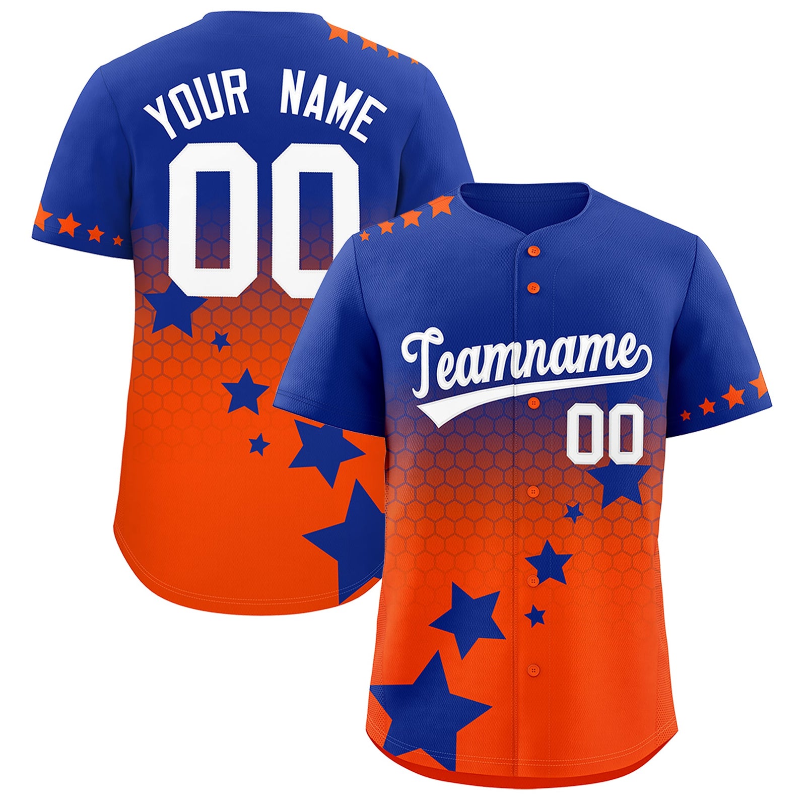 Custom Royal Blue Orange White Rising Stars Series Gradient Fashion Baseball Jersey| KXKSHOP
