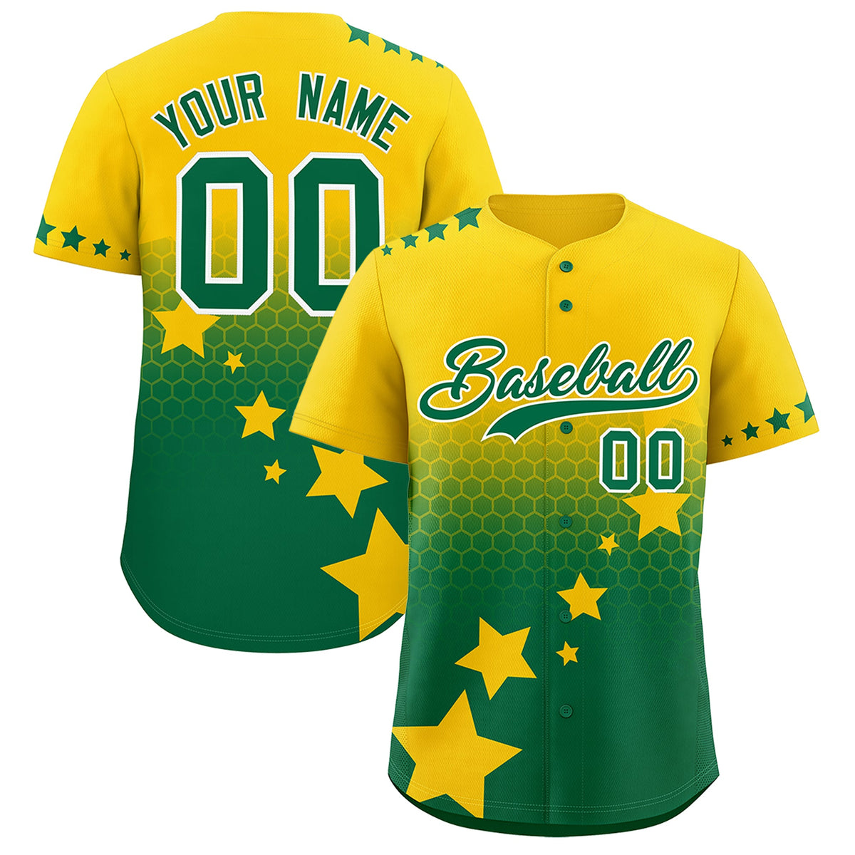 Custom Gold Kelly Green White Rising Stars Series Gradient Fashion Baseball Jersey| KXKSHOP