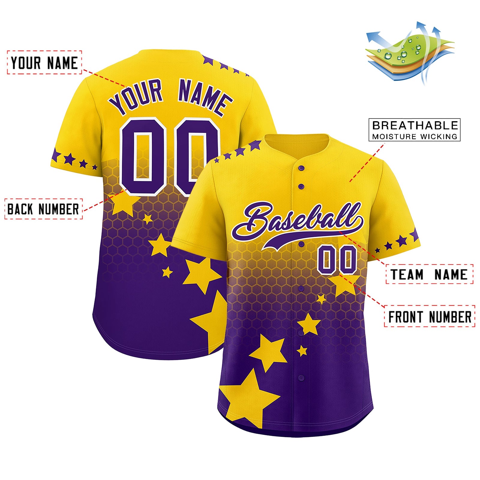 Custom Gold Purple White Rising Stars Series Gradient Fashion Baseball Jersey| KXKSHOP