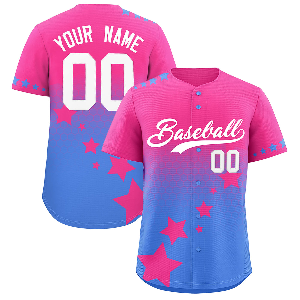 Custom Pink Powder Blue White Rising Stars Series Gradient Fashion Baseball Jersey| KXKSHOP