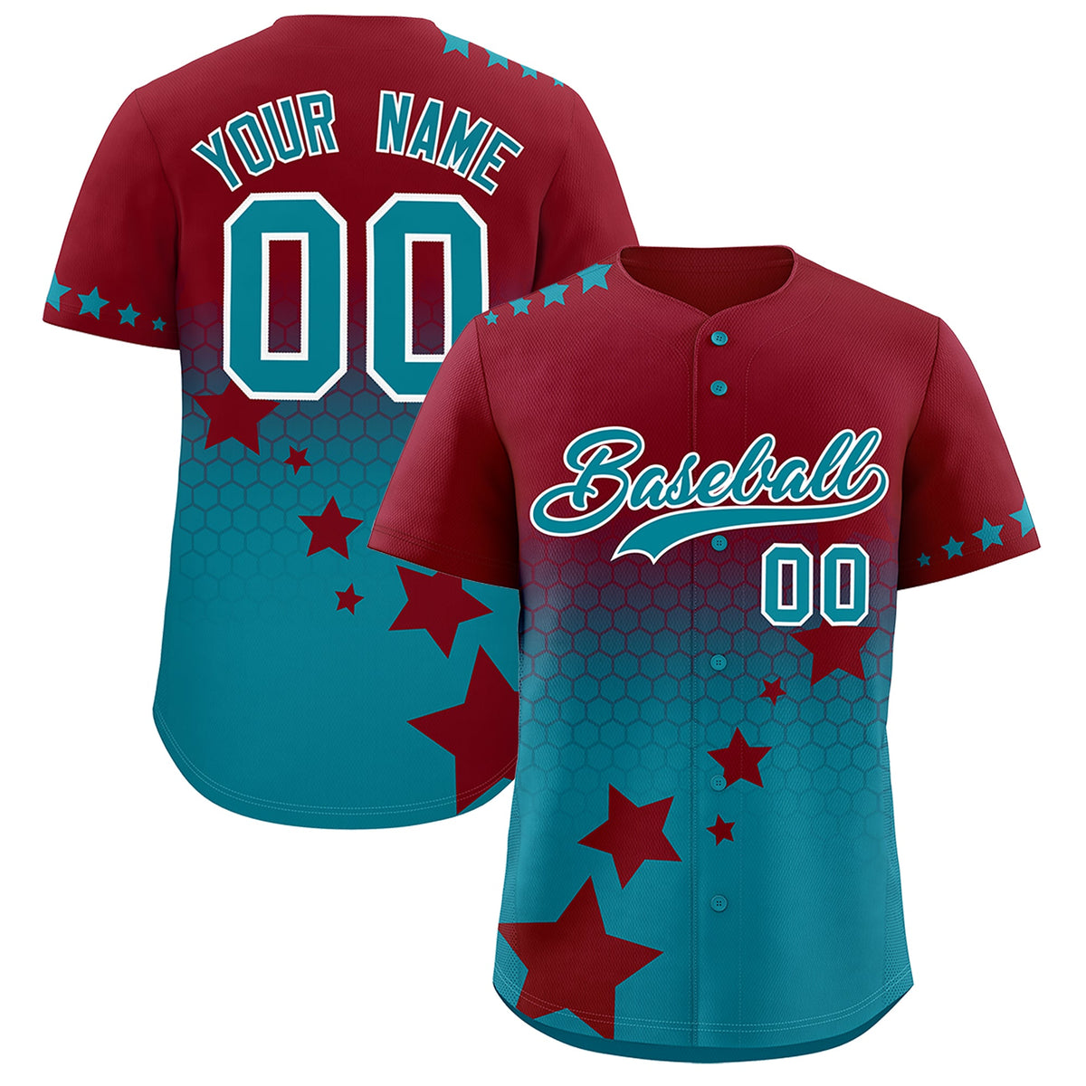 Custom Crimson Teal White Rising Stars Series Gradient Fashion Baseball Jersey| KXKSHOP