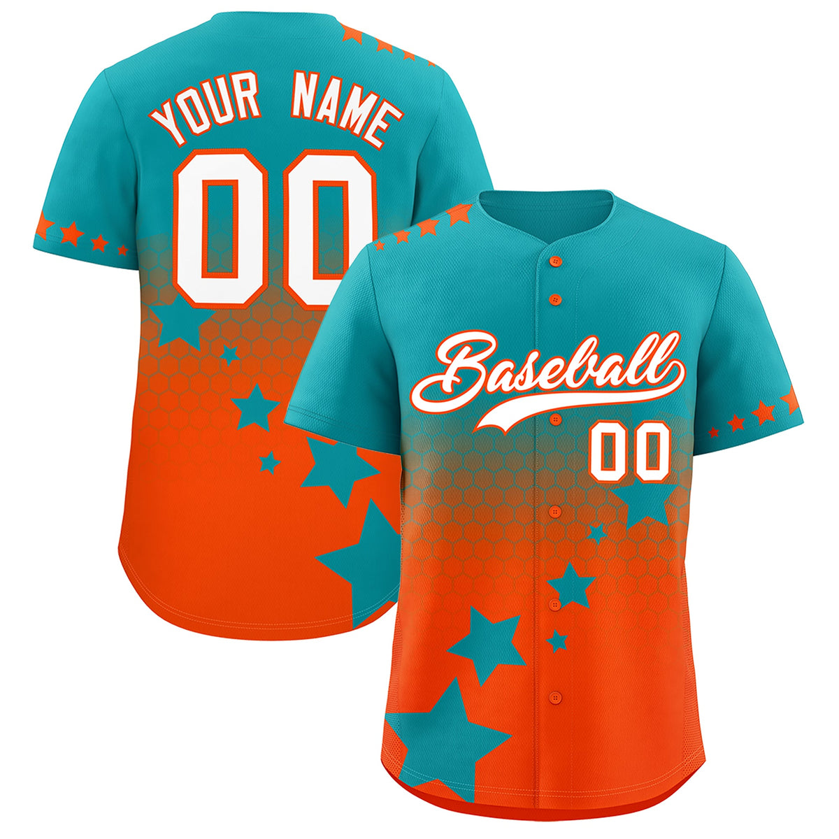 Custom Aqua Orange White Rising Stars Series Gradient Fashion Baseball Jersey| KXKSHOP