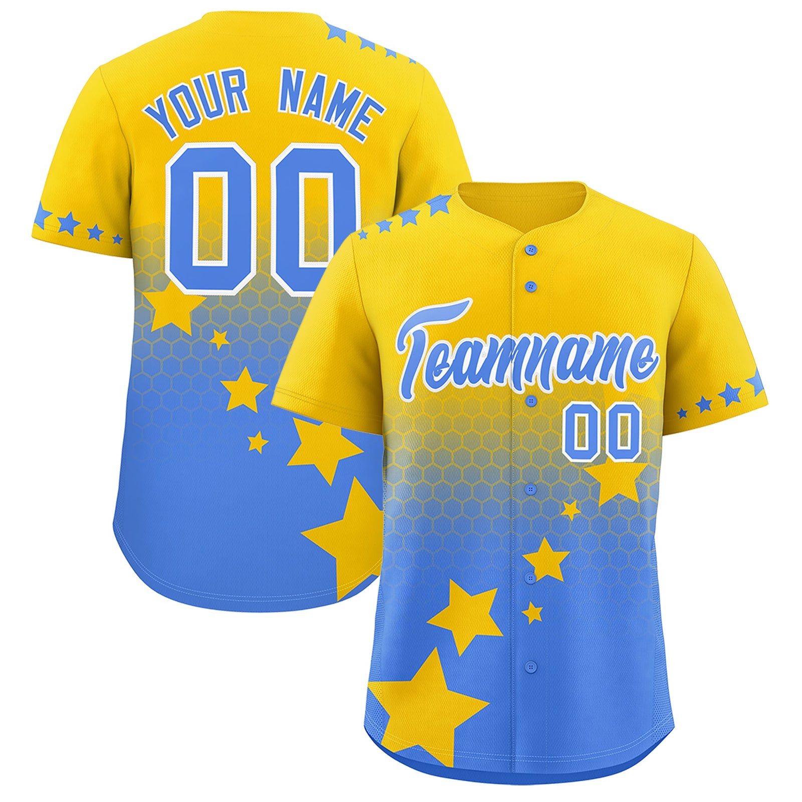 Custom Gold Powder Blue White Rising Stars Series Gradient Fashion Baseball Jersey| KXKSHOP