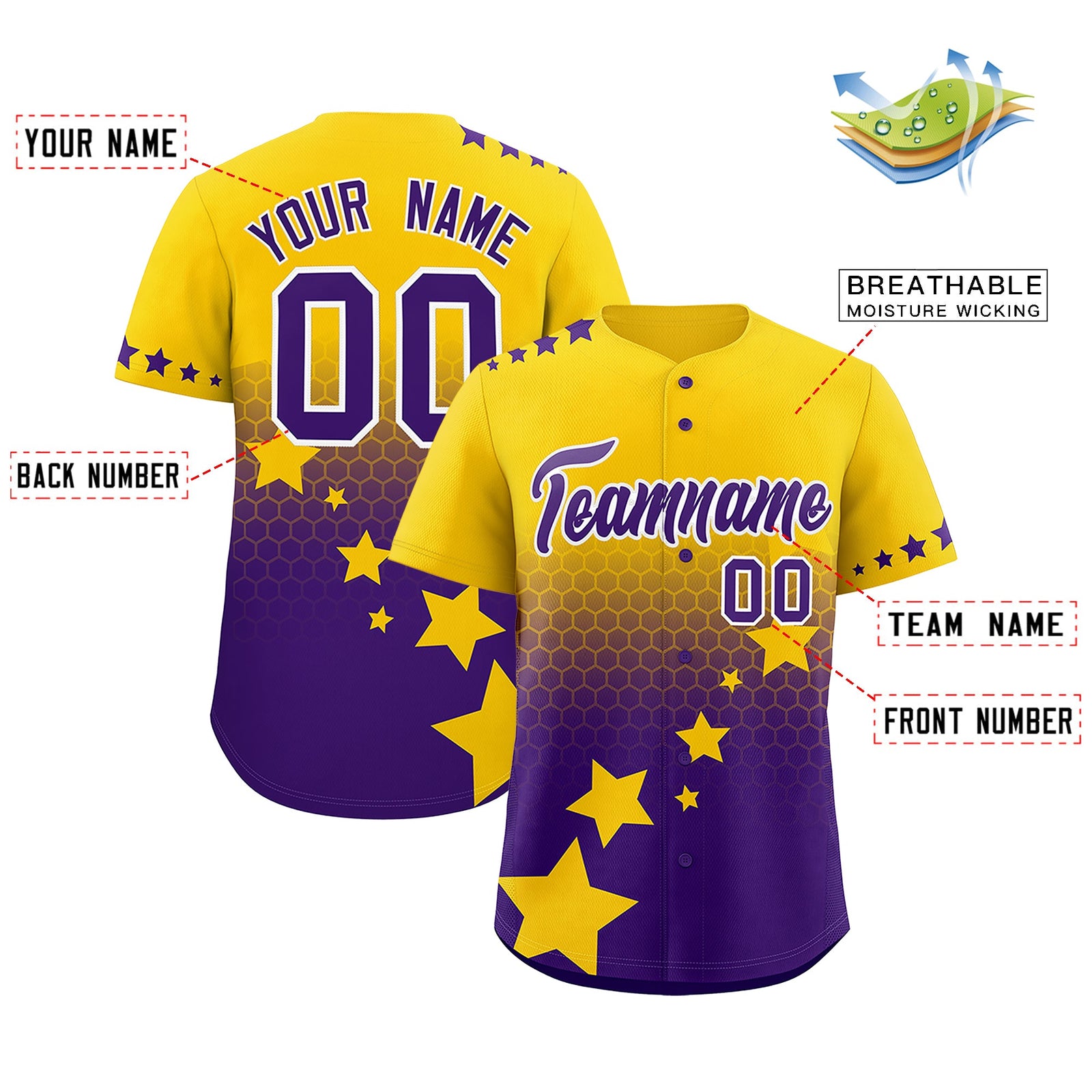Custom Gold Purple White Rising Stars Series Gradient Fashion Baseball Jersey| KXKSHOP