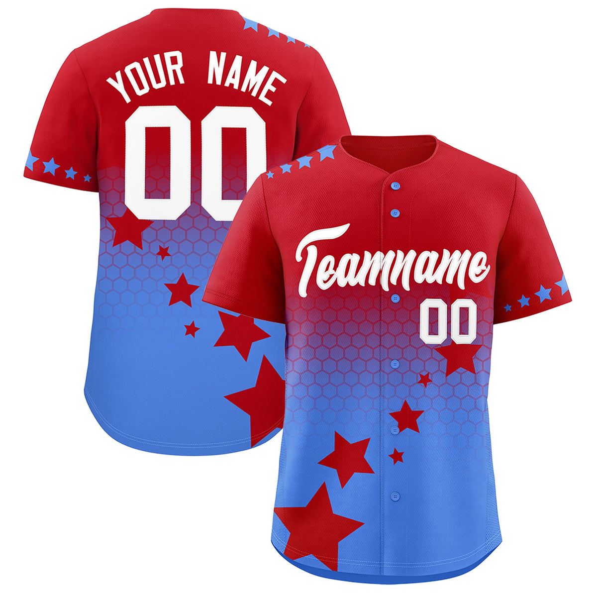 Custom Red Powder Blue White Rising Stars Series Gradient Fashion Baseball Jersey| KXKSHOP