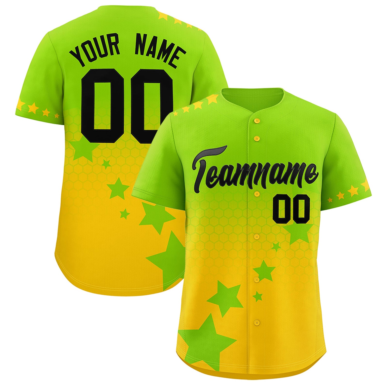 Custom Neon Green Gold Black Rising Stars Series Gradient Fashion Baseball Jersey| KXKSHOP
