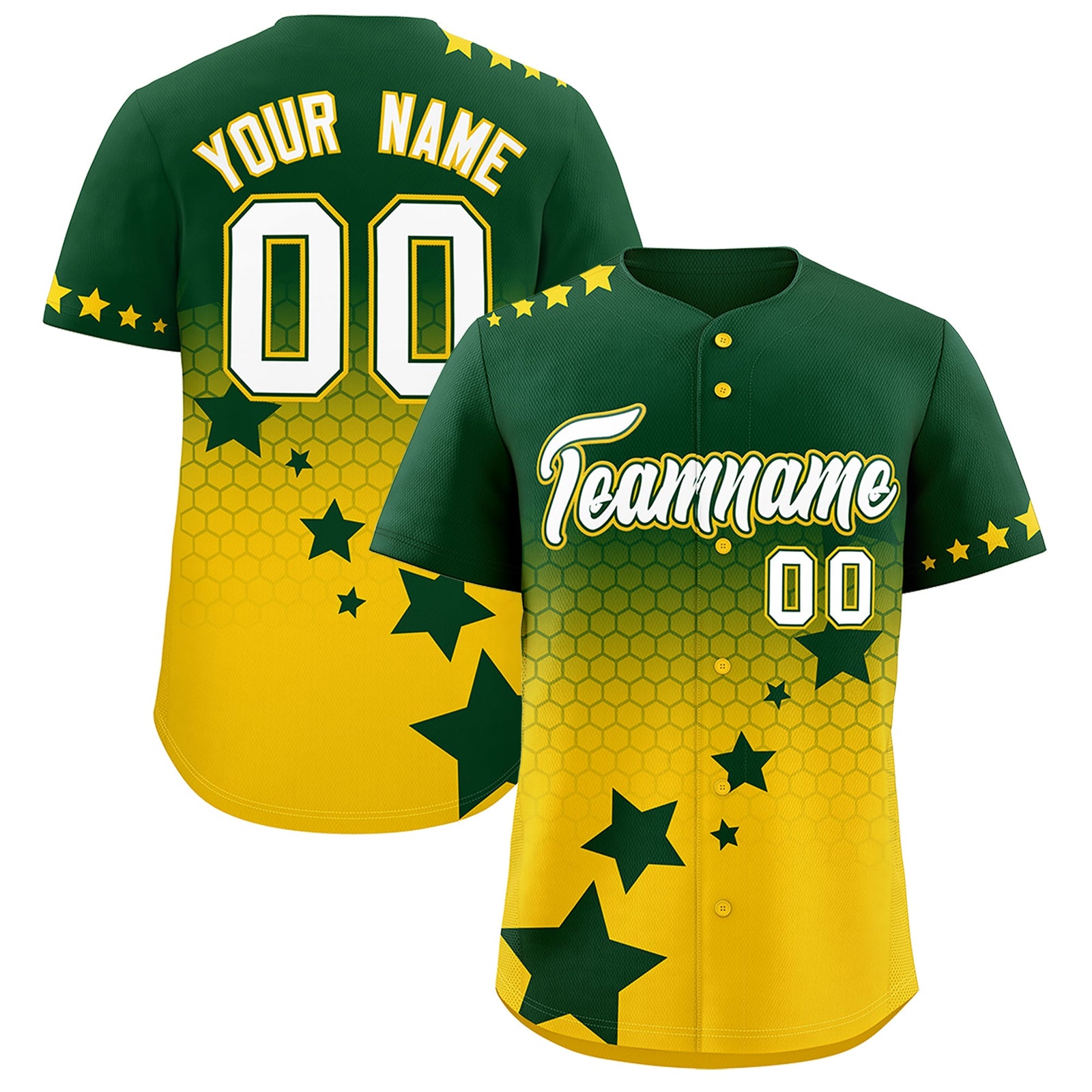 Custom Green Gold White Rising Stars Series Gradient Fashion Baseball Jersey| KXKSHOP