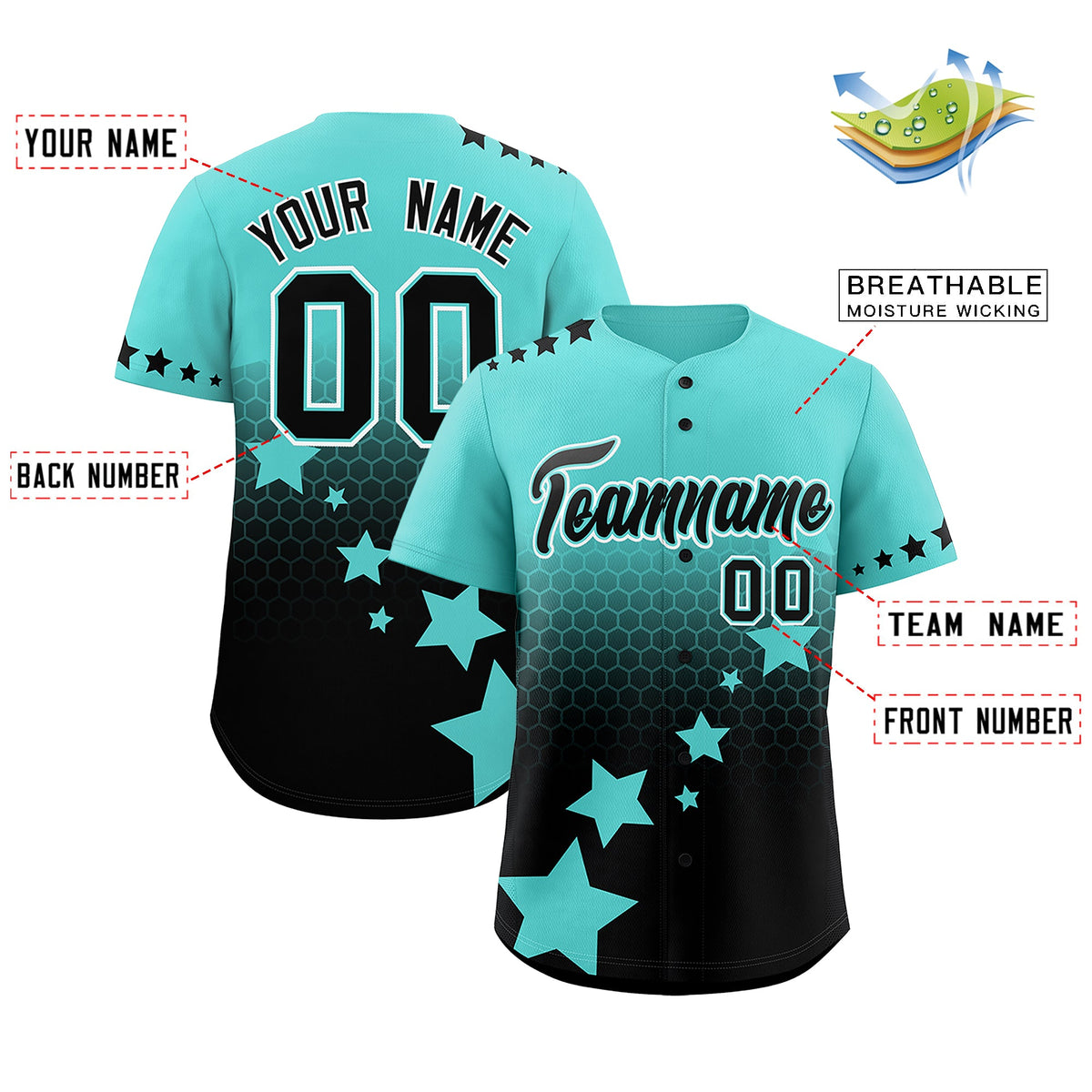 Custom Bright Green Black White Rising Stars Series Gradient Fashion Baseball Jersey| KXKSHOP