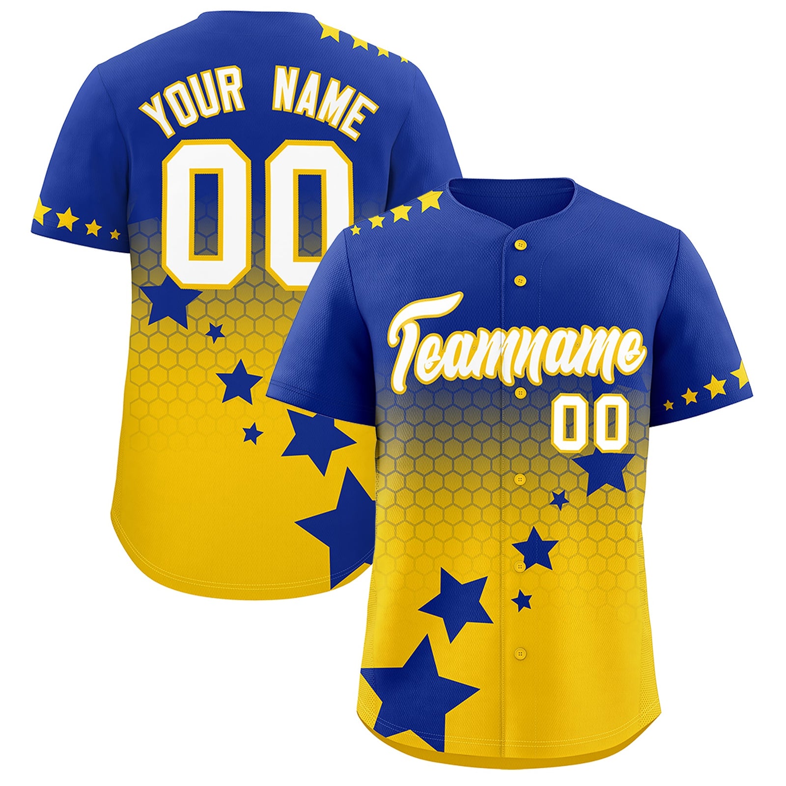 Custom Royal Blue Gold White Rising Stars Series Gradient Fashion Baseball Jersey| KXKSHOP