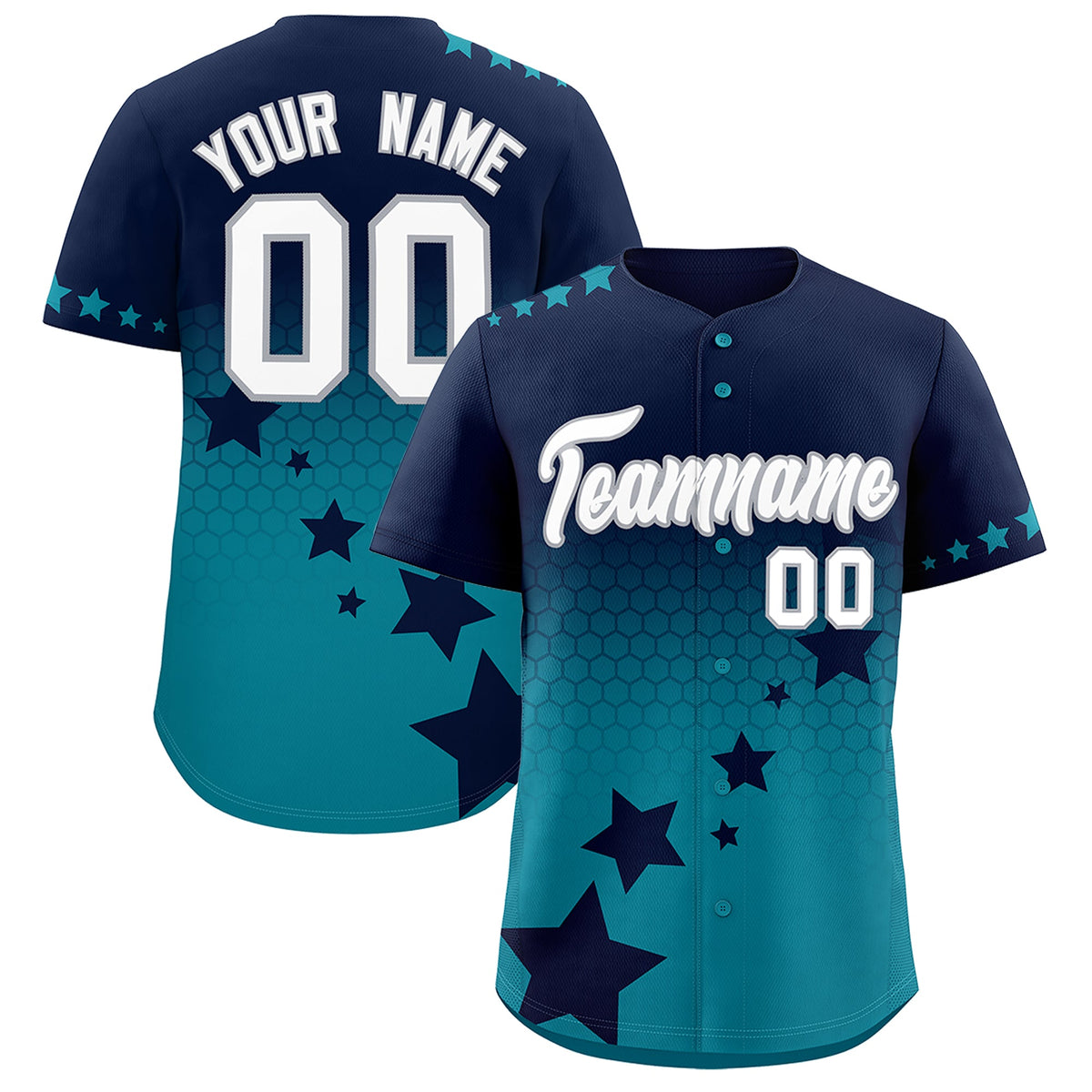 Custom Navy Teal White Rising Stars Series Gradient Fashion Baseball Jersey| KXKSHOP