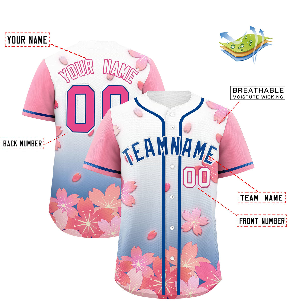 Custom Midnight Blue Pink Gradient Fashion Elastic Baseball Jersey| KXKSHOP