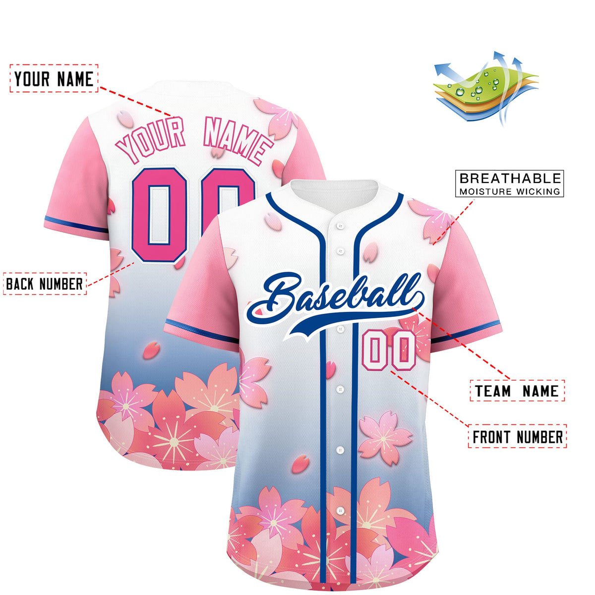 Custom Midnight Blue Pink Gradient Fashion Elastic Baseball Jersey| KXKSHOP