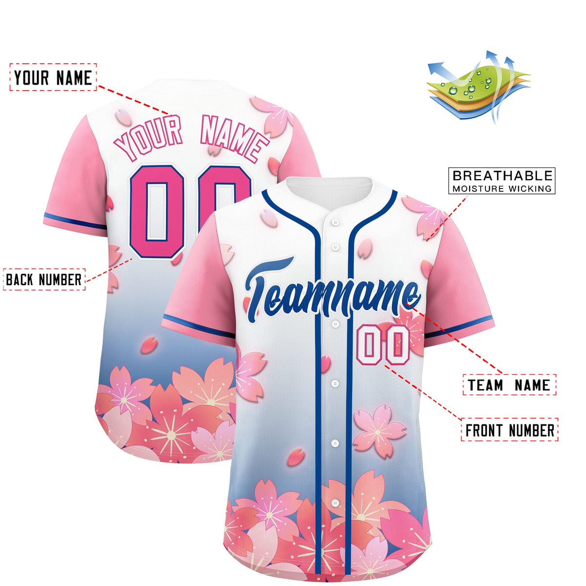 Custom Midnight Blue Pink Gradient Fashion Elastic Baseball Jersey| KXKSHOP
