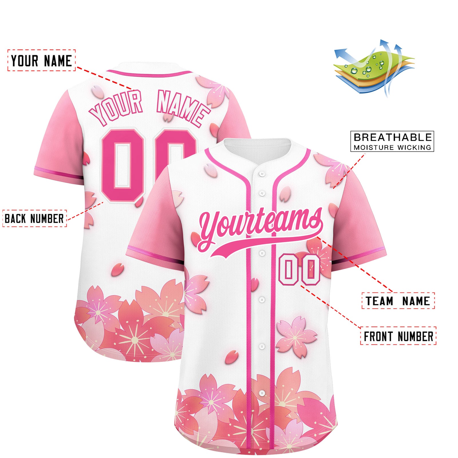 Custom White Pink Gradient Fashion Elastic Baseball Jersey| KXKSHOP