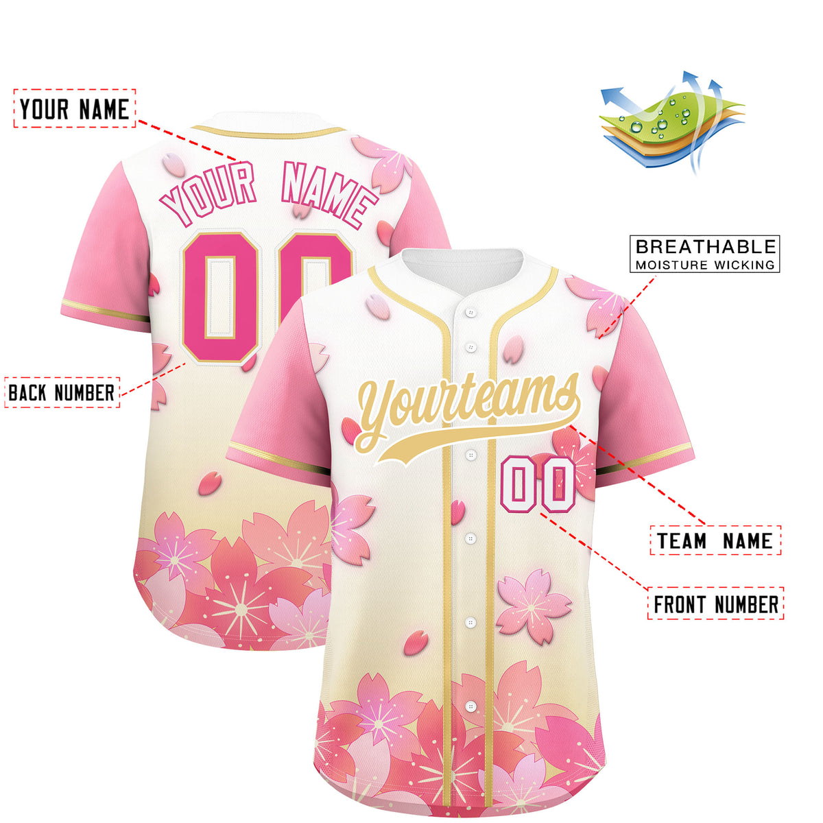 Custom Cream Pink Gradient Fashion Elastic Baseball Jersey| KXKSHOP