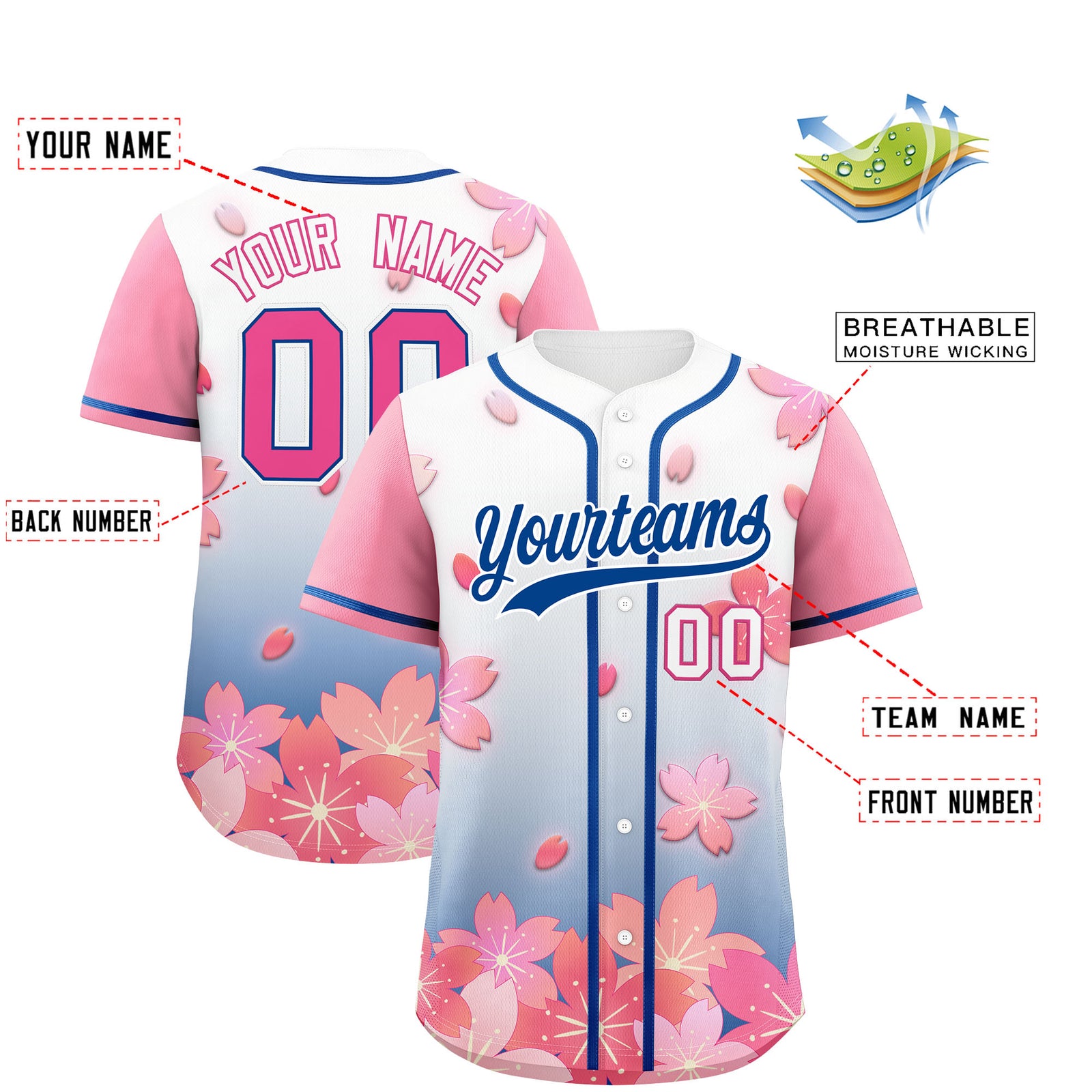 Custom Midnight Blue Pink Gradient Fashion Elastic Baseball Jersey| KXKSHOP