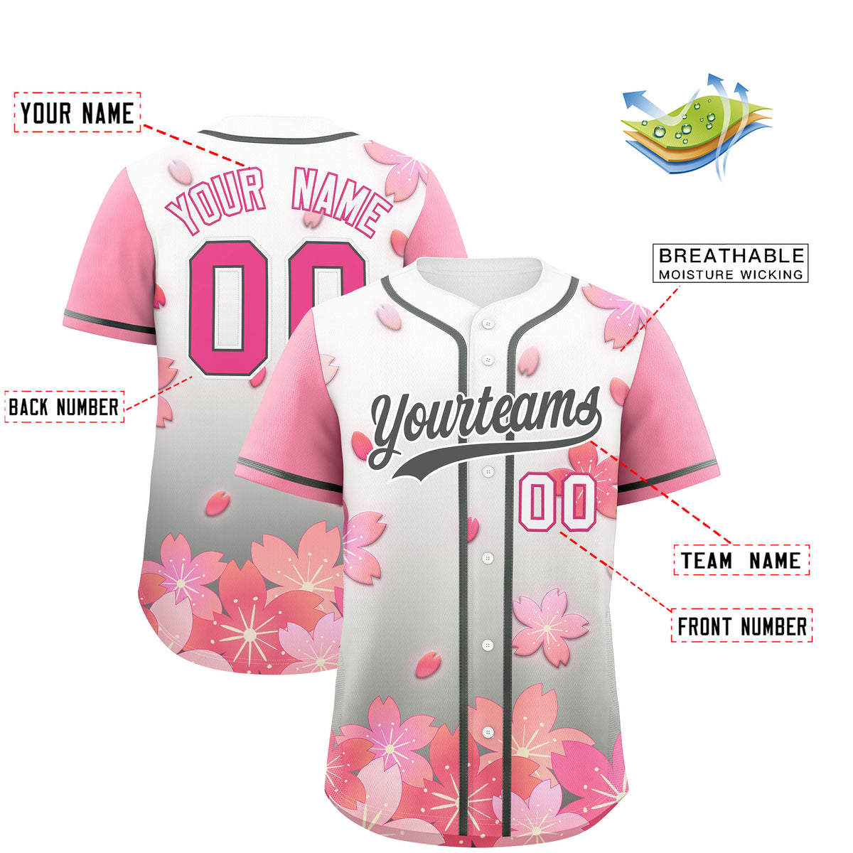 Custom Gray Pink Gradient Fashion Elastic Baseball Jersey| KXKSHOP
