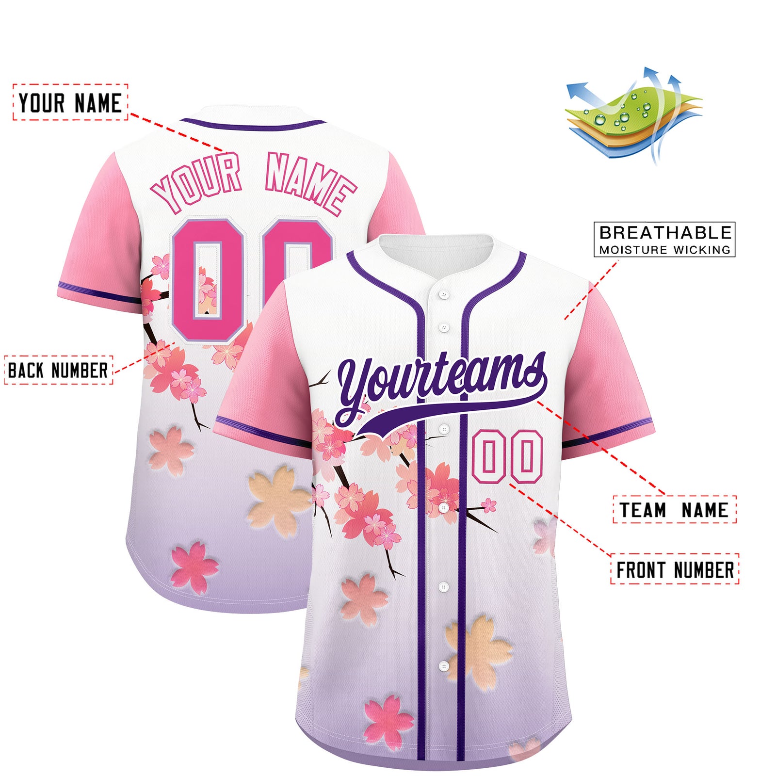Custom Purple P Gradient Fashion Elastic Baseball Jersey| KXKSHOP