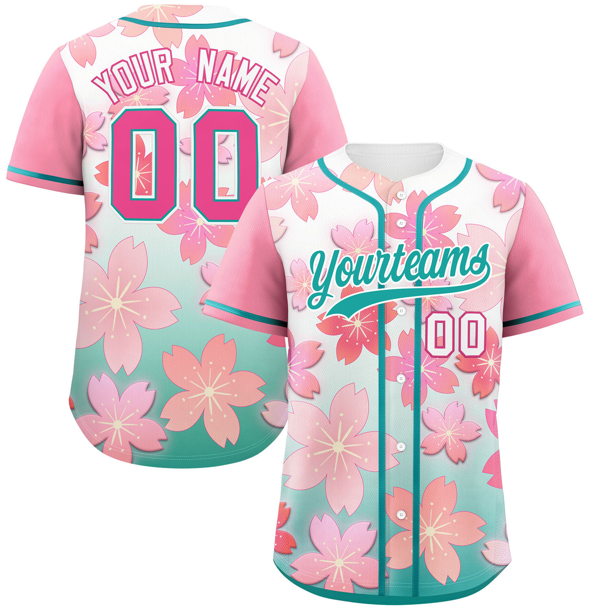 Custom Aqua Pink Gradient Fashion Elastic Baseball Jersey| KXKSHOP