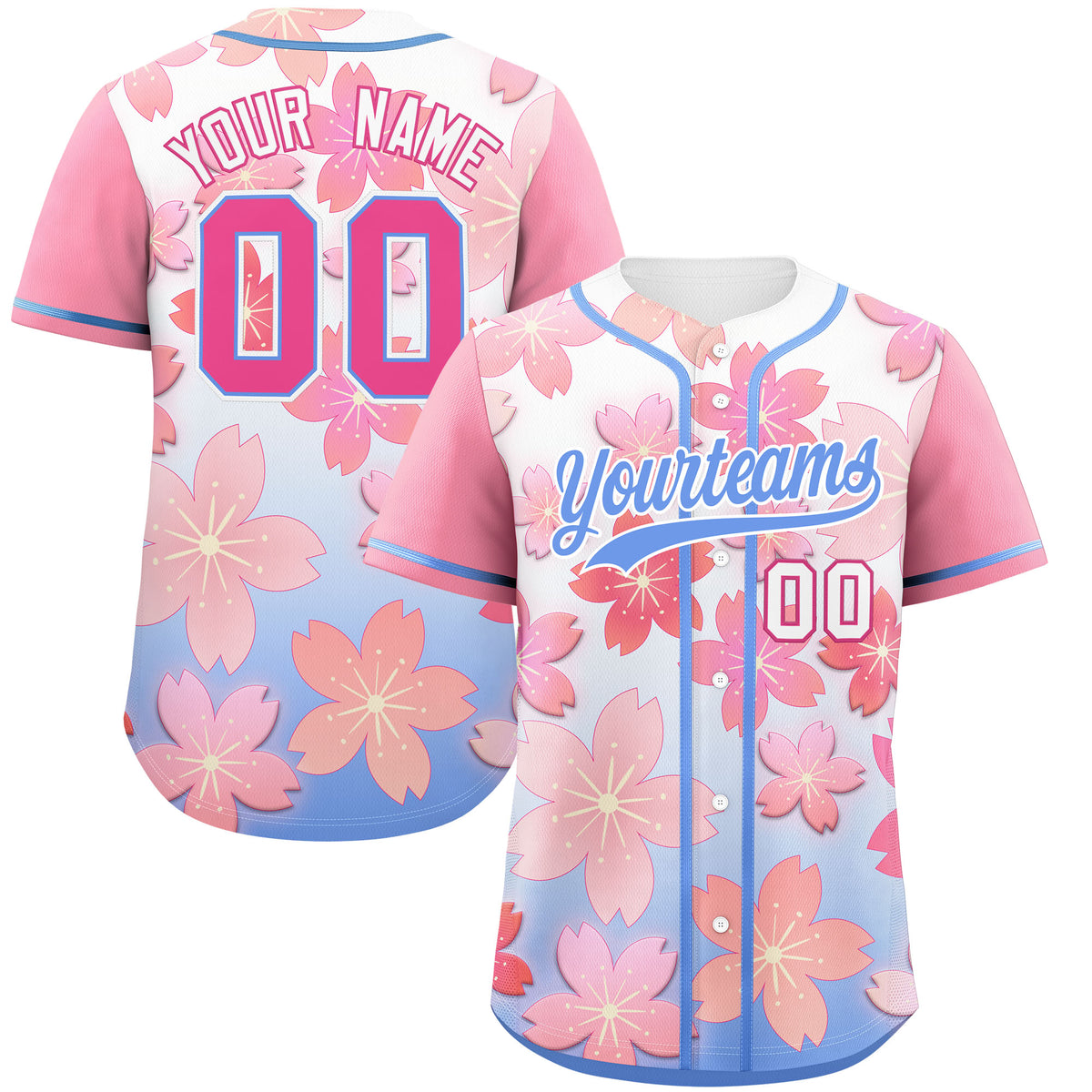 Custom Pink Powder Blue Gradient Fashion Elastic Baseball Jersey| KXKSHOP
