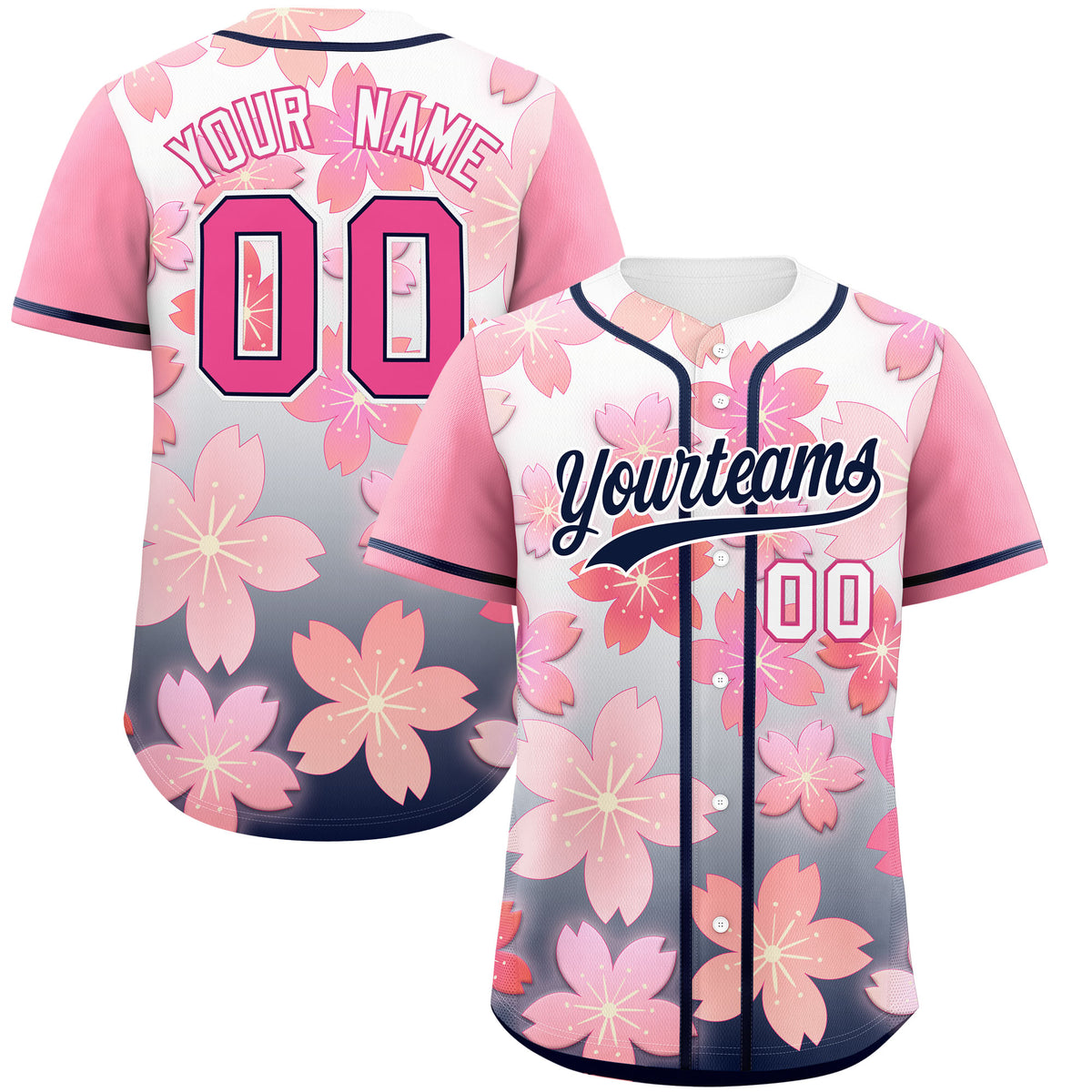 Custom Navy Pink Gradient Fashion Elastic Baseball Jersey| KXKSHOP