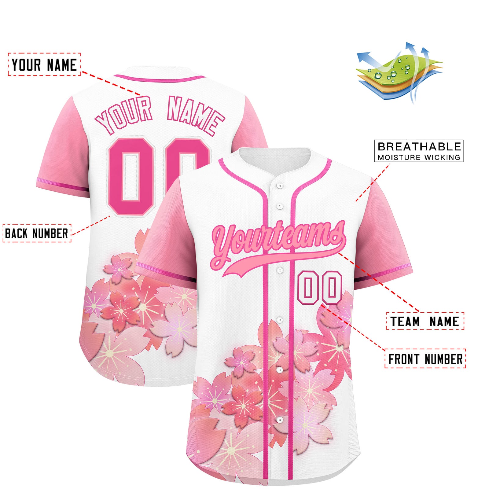 Custom White Pink Gradient Fashion Elastic Baseball Jersey| KXKSHOP