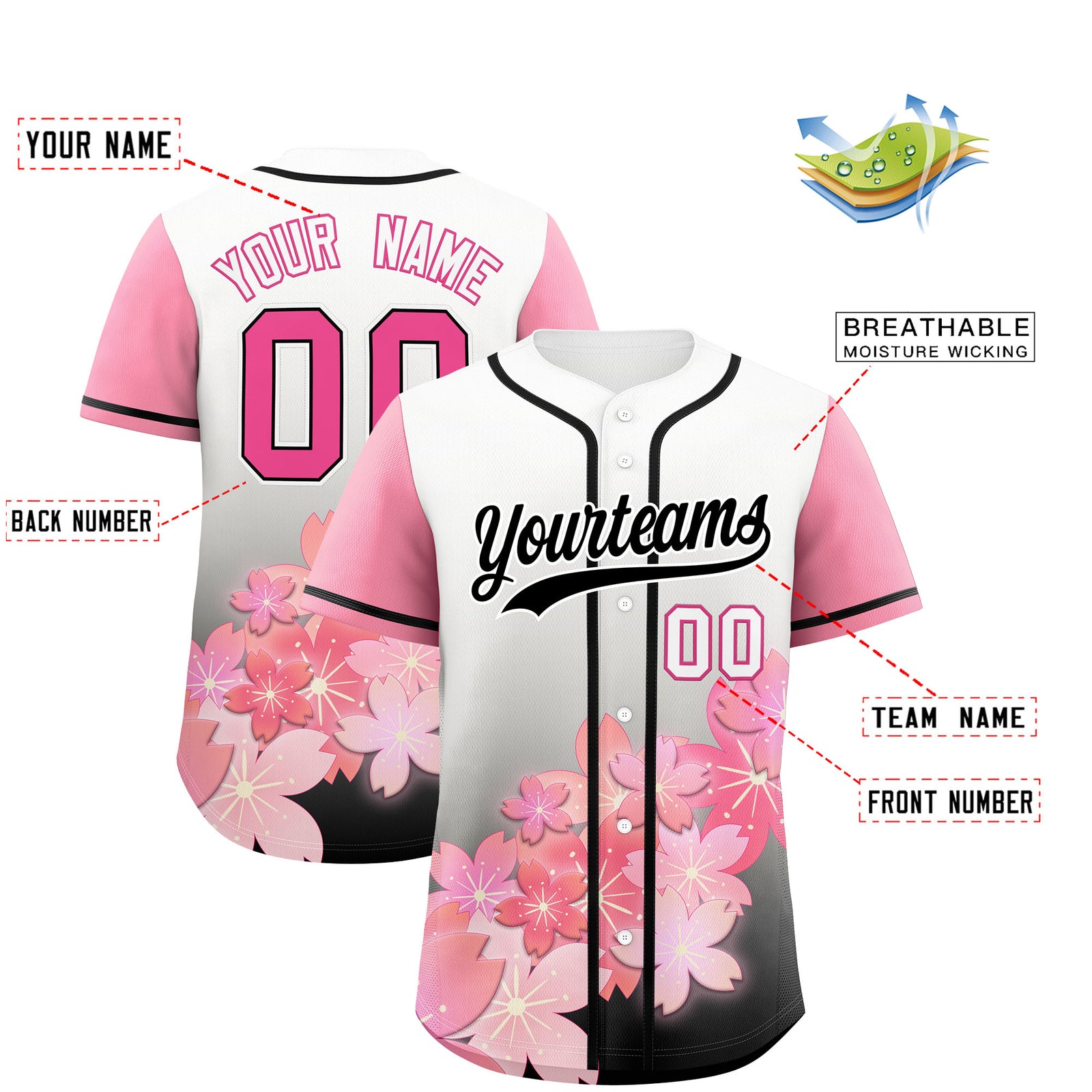 Custom Black Pink Gradient Fashion Elastic Baseball Jersey| KXKSHOP