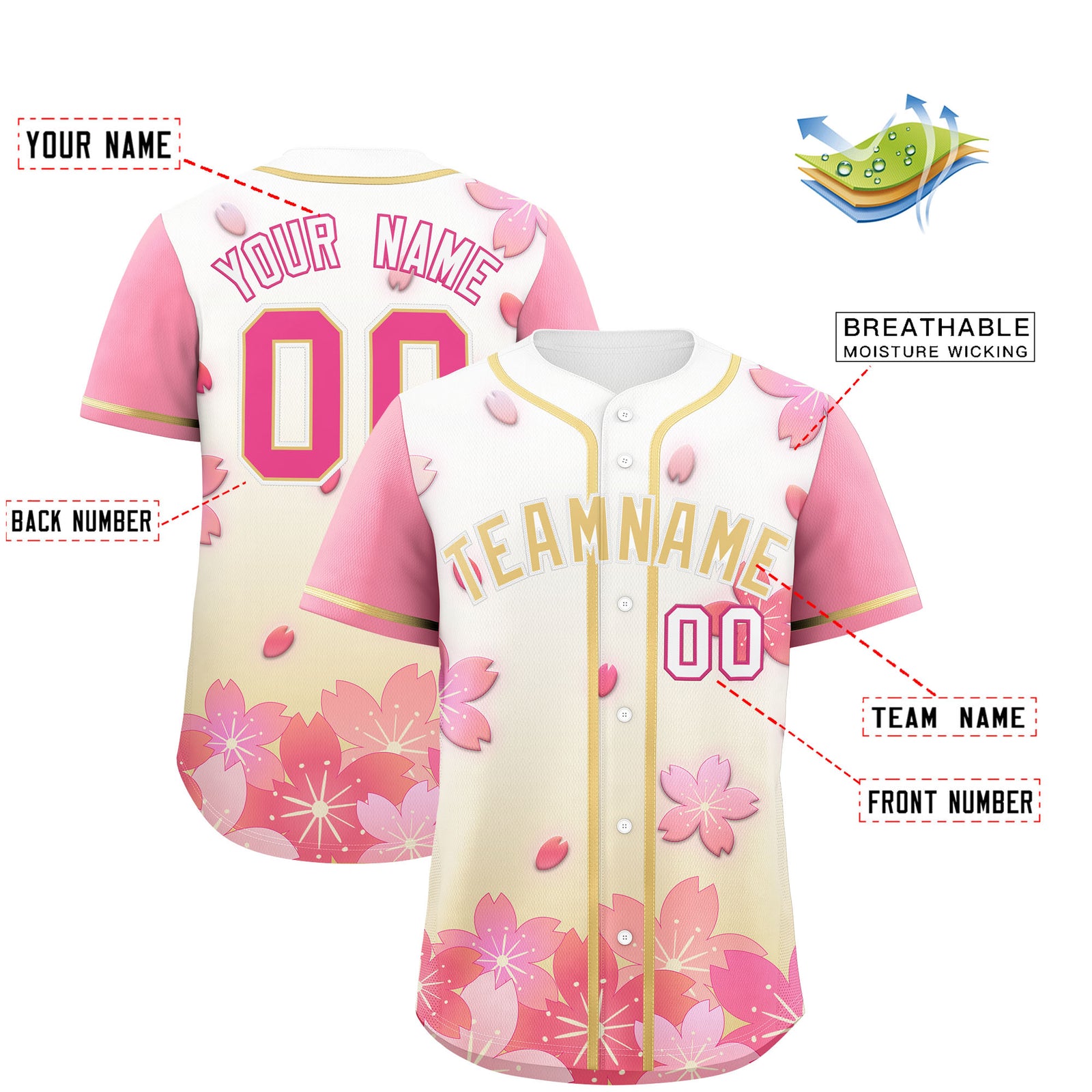 Custom Cream Pink Gradient Fashion Elastic Baseball Jersey| KXKSHOP
