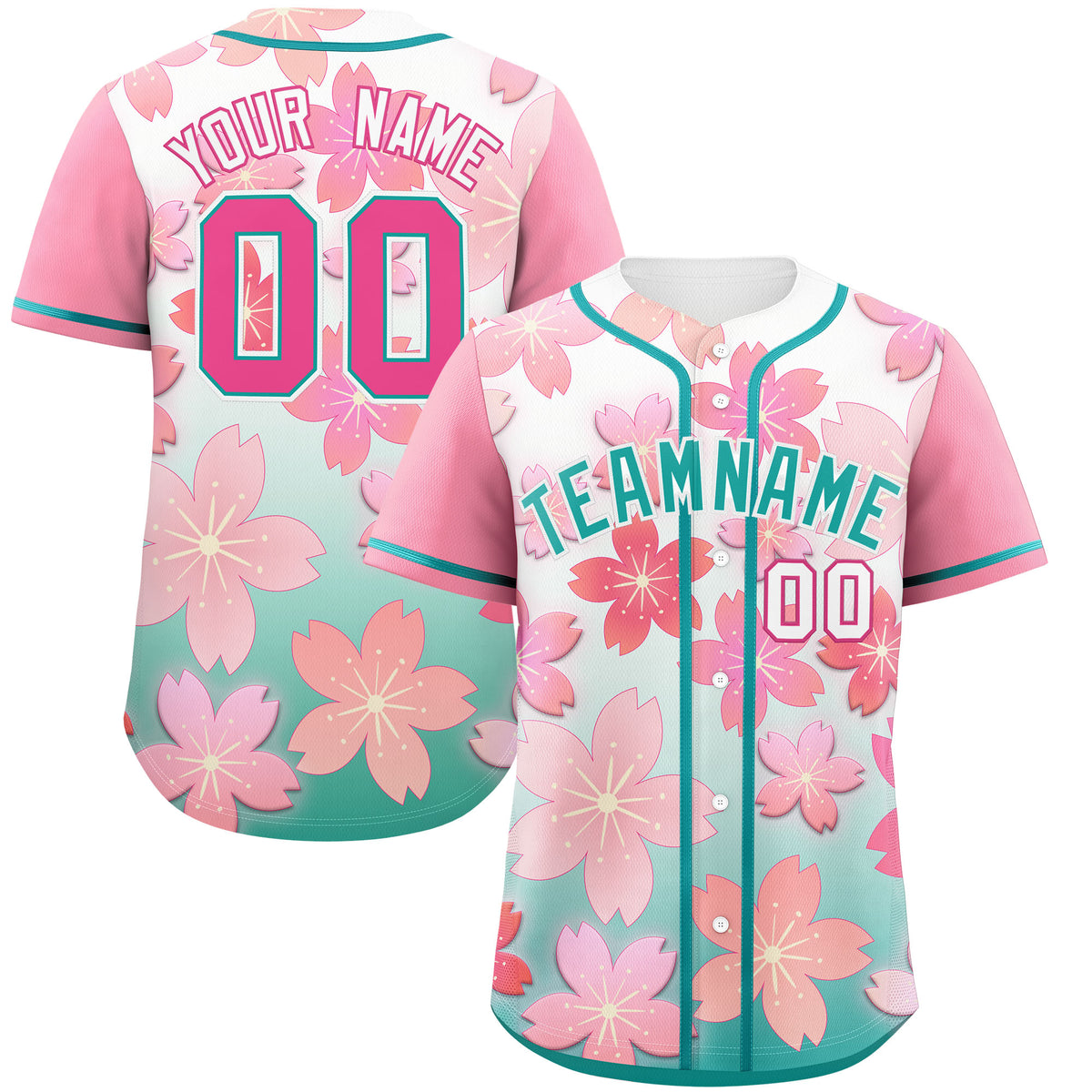 Custom Aqua Pink Gradient Fashion Elastic Baseball Jersey| KXKSHOP