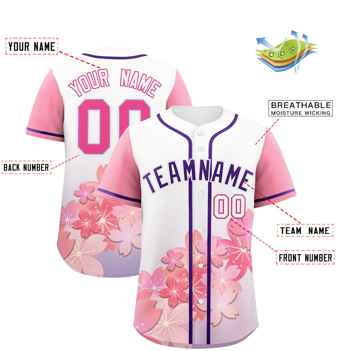 Custom Light Purple Pink Gradient Fashion Elastic Baseball Jersey| KXKSHOP