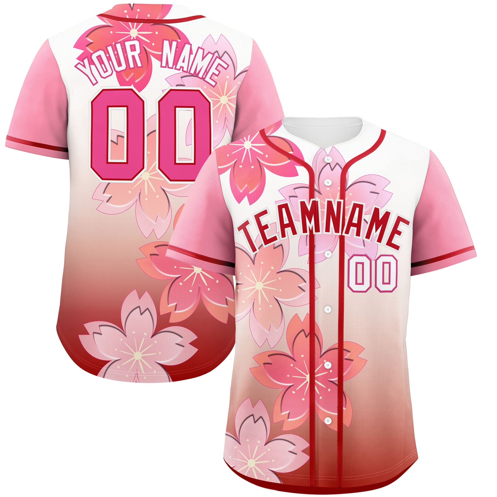 Custom Red Pink Gradient Fashion Elastic Baseball Jersey| KXKSHOP