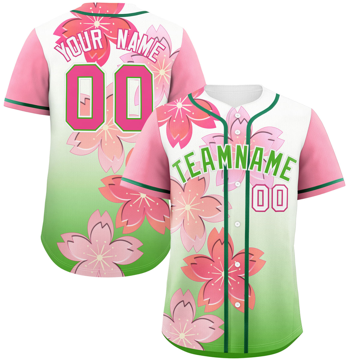 Custom Light Green Pink Gradient Fashion Elastic Baseball Jersey| KXKSHOP