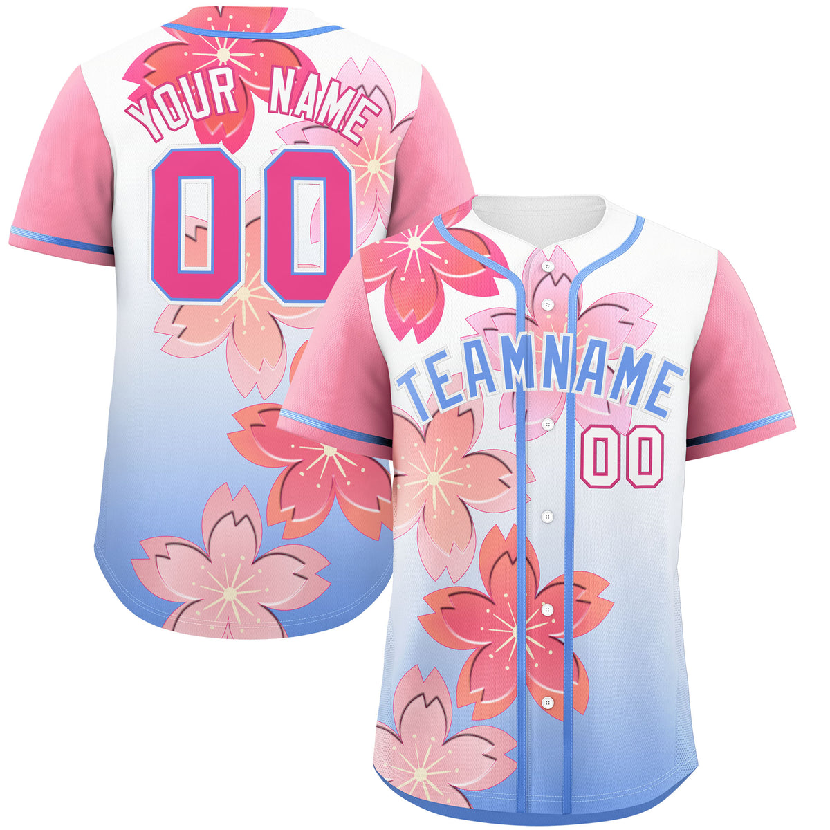 Custom Light Blue Pink Gradient Fashion Elastic Baseball Jersey| KXKSHOP