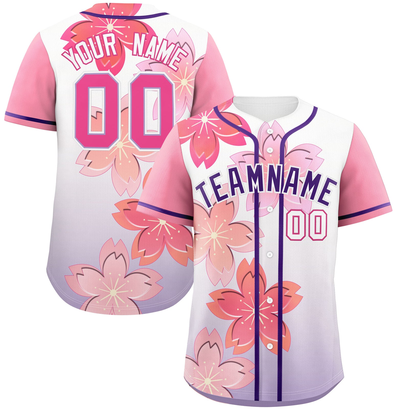 Custom Purple Pink Gradient Fashion Elastic Baseball Jersey| KXKSHOP