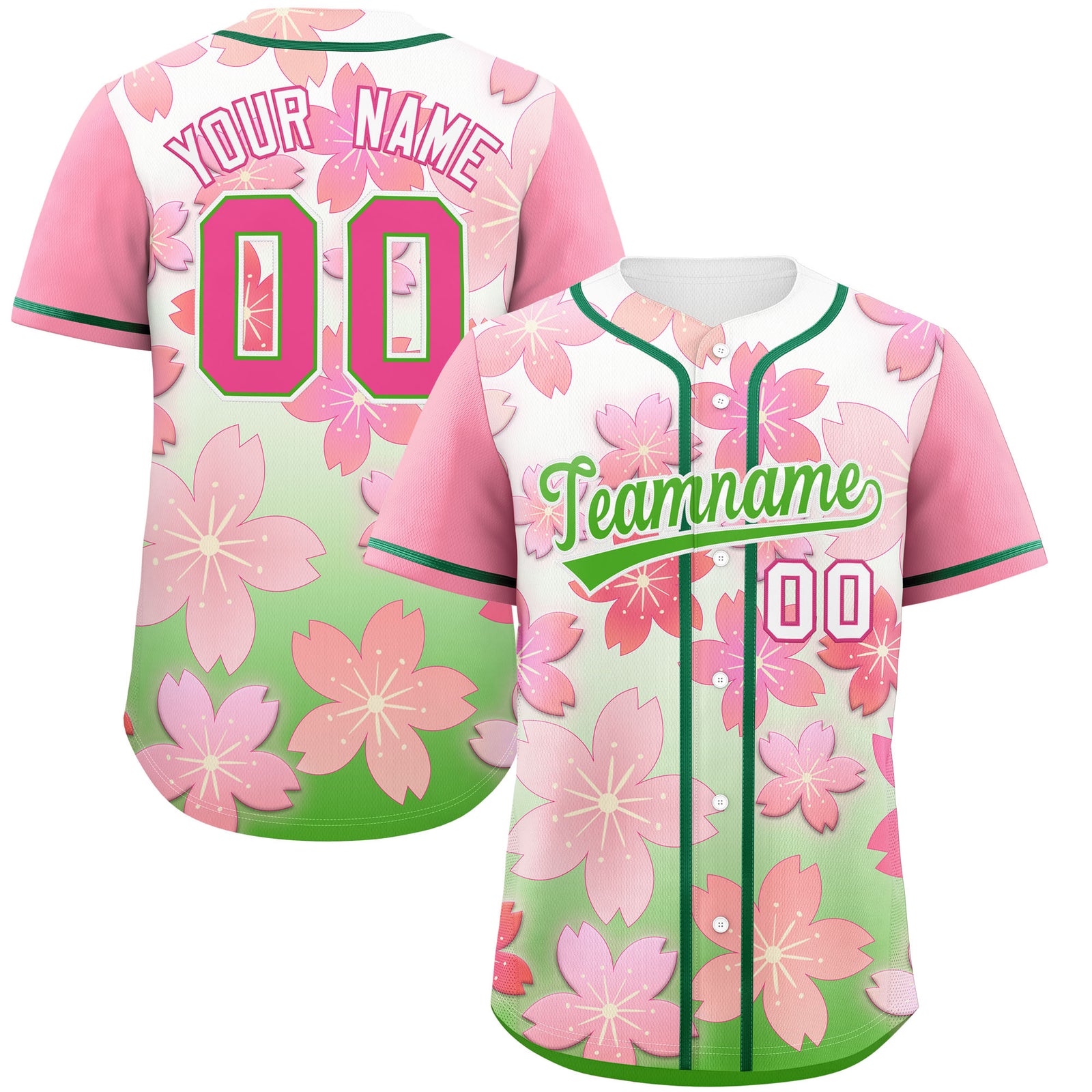Custom Light Green Pink Gradient Fashion Elastic Baseball Jersey| KXKSHOP