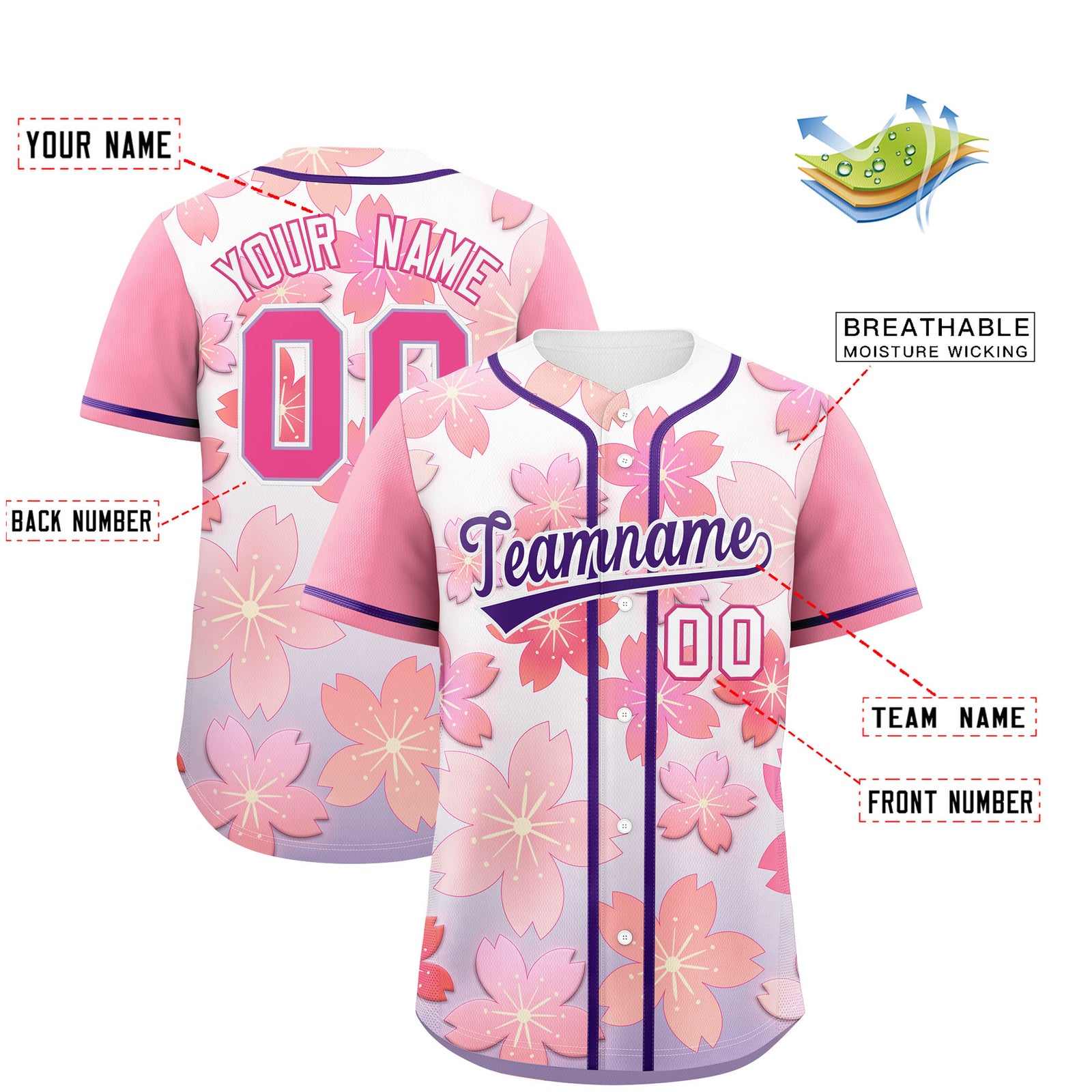 Custom Light Purple Pink Gradient Fashion Elastic Baseball Jersey| KXKSHOP