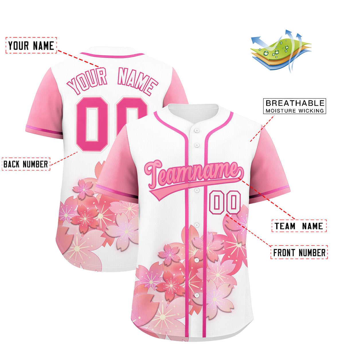 Custom White Pink Gradient Fashion Elastic Baseball Jersey| KXKSHOP