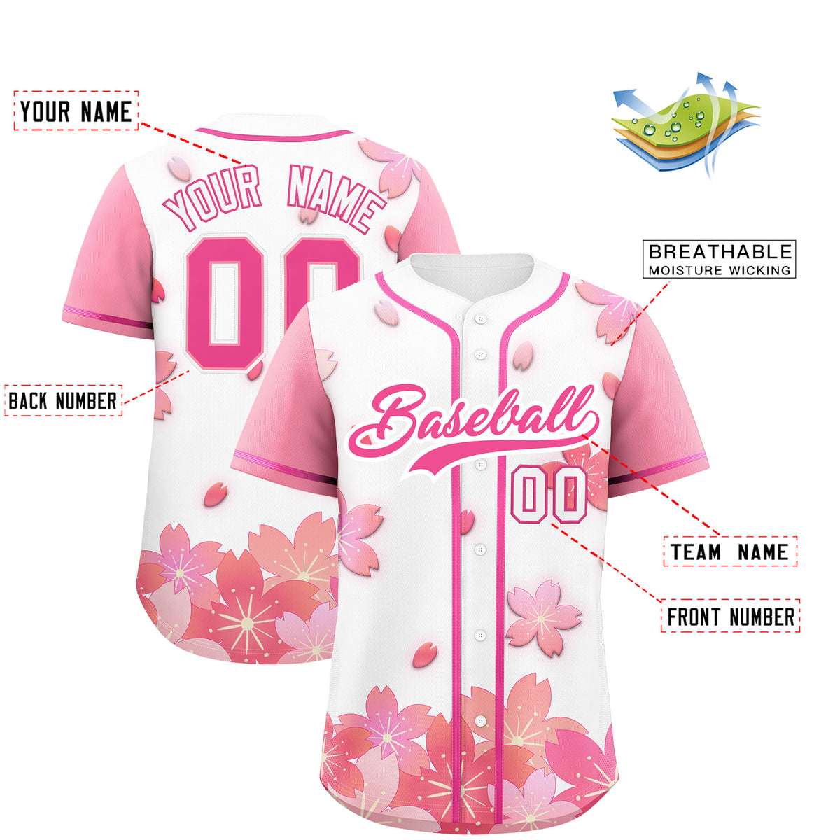 Custom White Pink Gradient Fashion Elastic Baseball Jersey| KXKSHOP