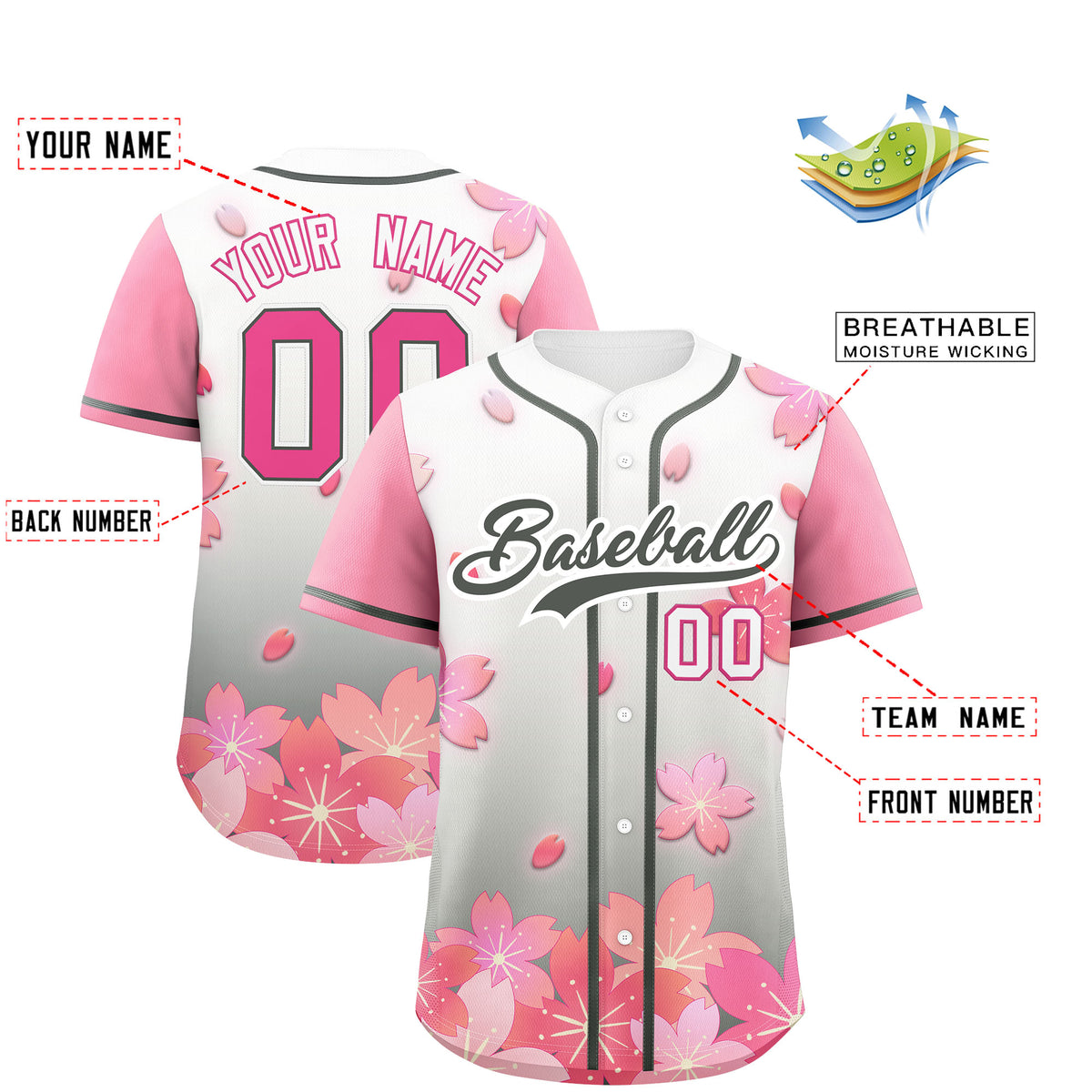 Custom Gray Pink Gradient Fashion Elastic Baseball Jersey| KXKSHOP