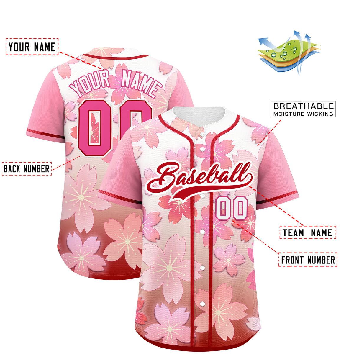 Custom Pink Red Gradient Fashion Elastic Baseball Jersey| KXKSHOP