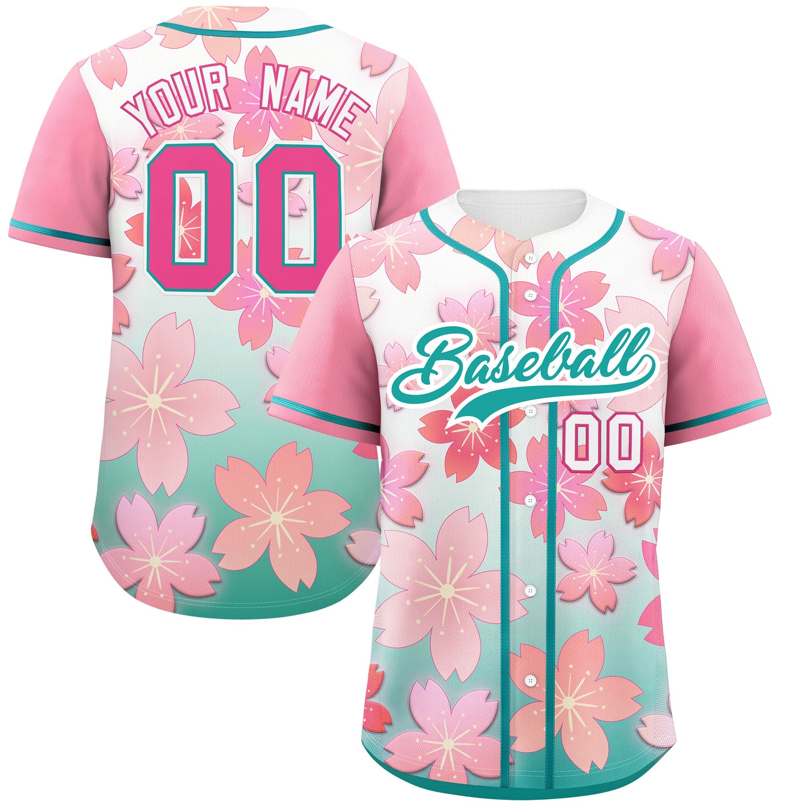 Custom Aqua Pink Gradient Fashion Elastic Baseball Jersey| KXKSHOP