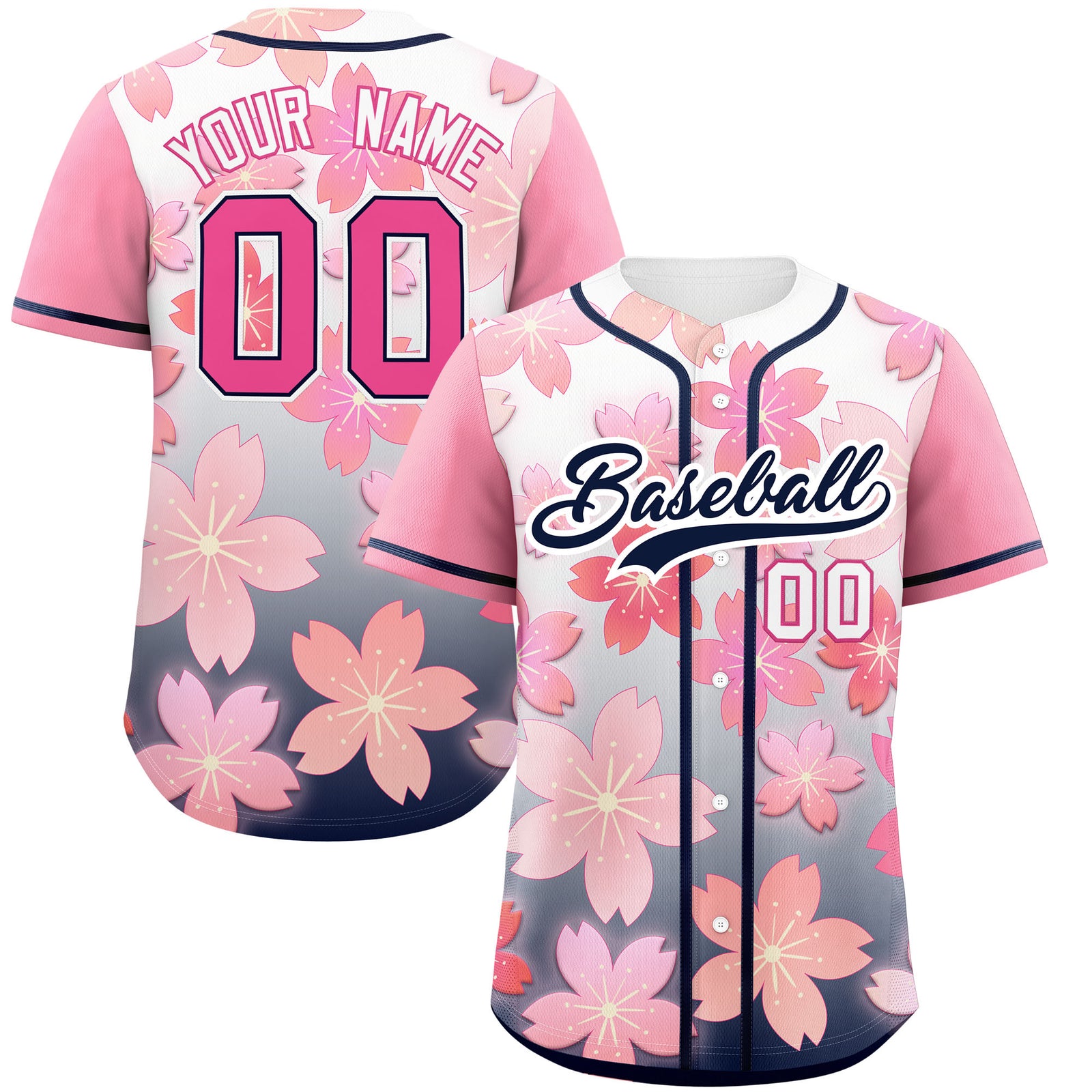 Custom Navy Pink Gradient Fashion Elastic Baseball Jersey| KXKSHOP