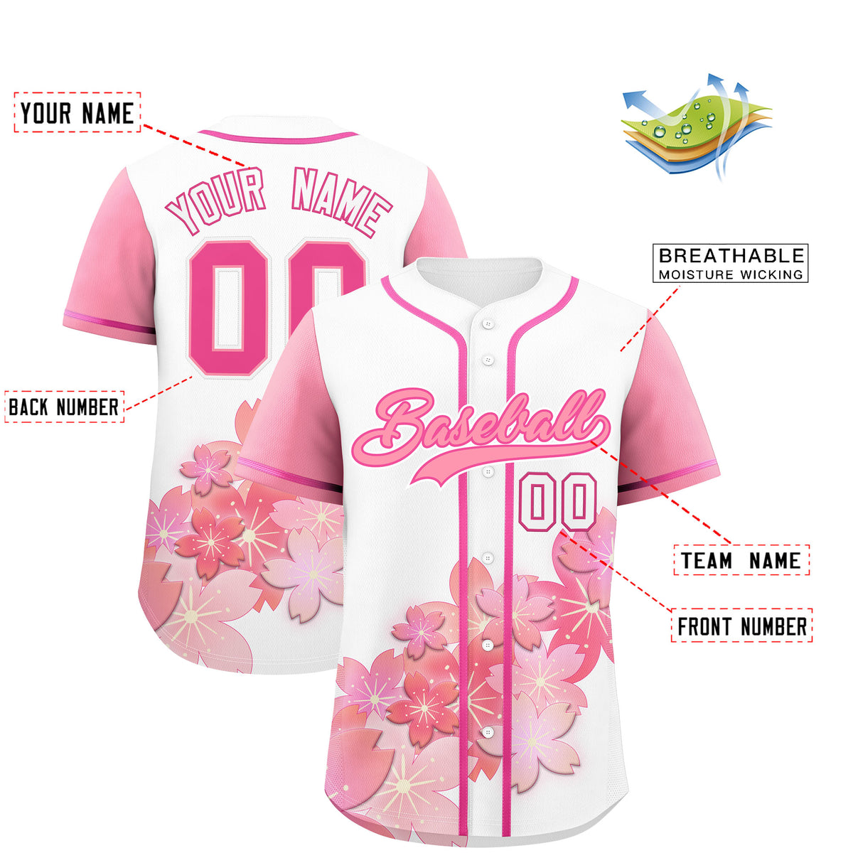 Custom White Pink Gradient Fashion Elastic Baseball Jersey| KXKSHOP