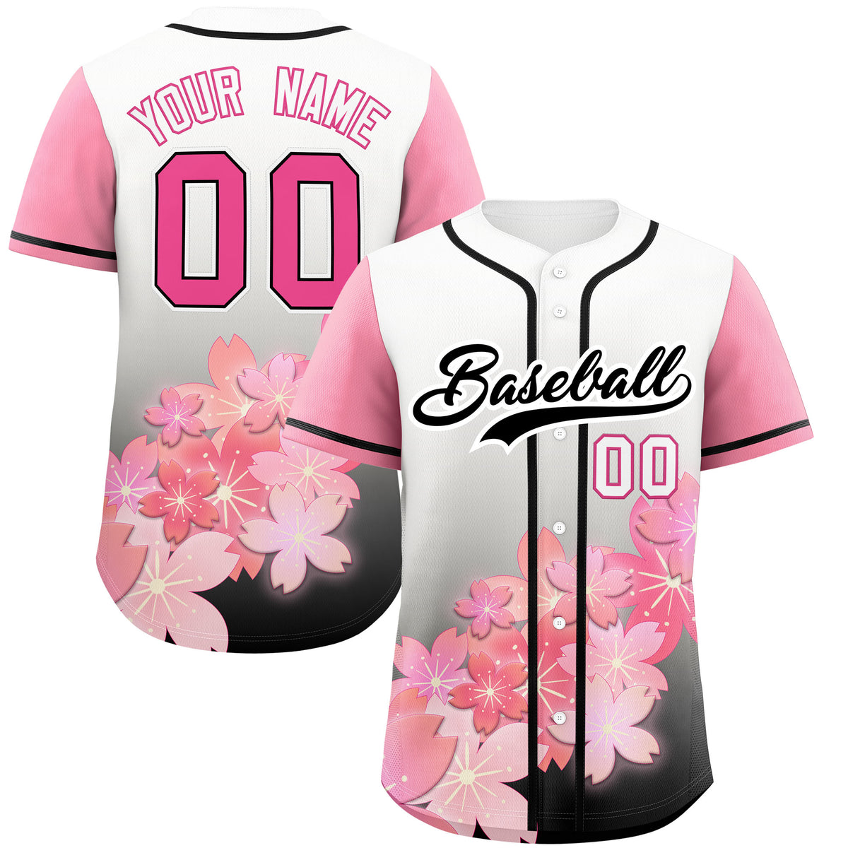 Custom Black Pink Gradient Fashion Elastic Baseball Jersey| KXKSHOP