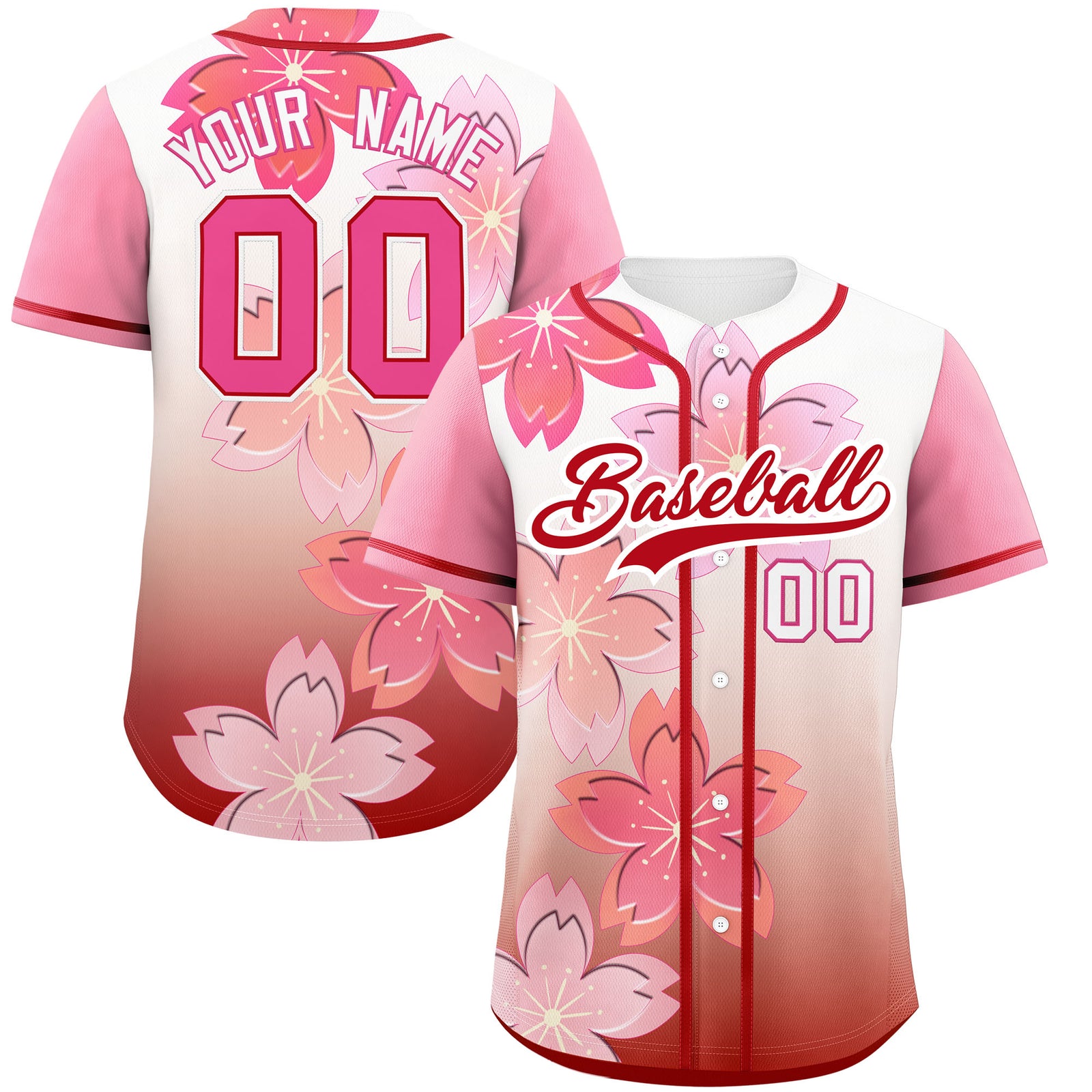 Custom Red Pink Gradient Fashion Elastic Baseball Jersey| KXKSHOP