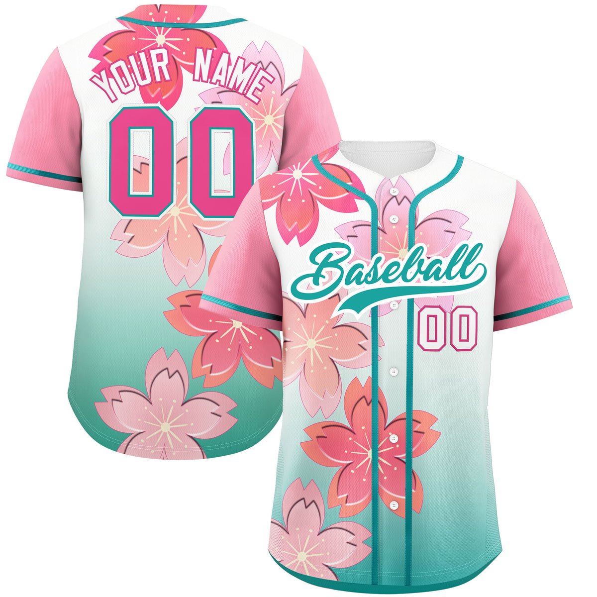 Custom Aqua Pink Gradient Fashion Elastic Baseball Jersey| KXKSHOP