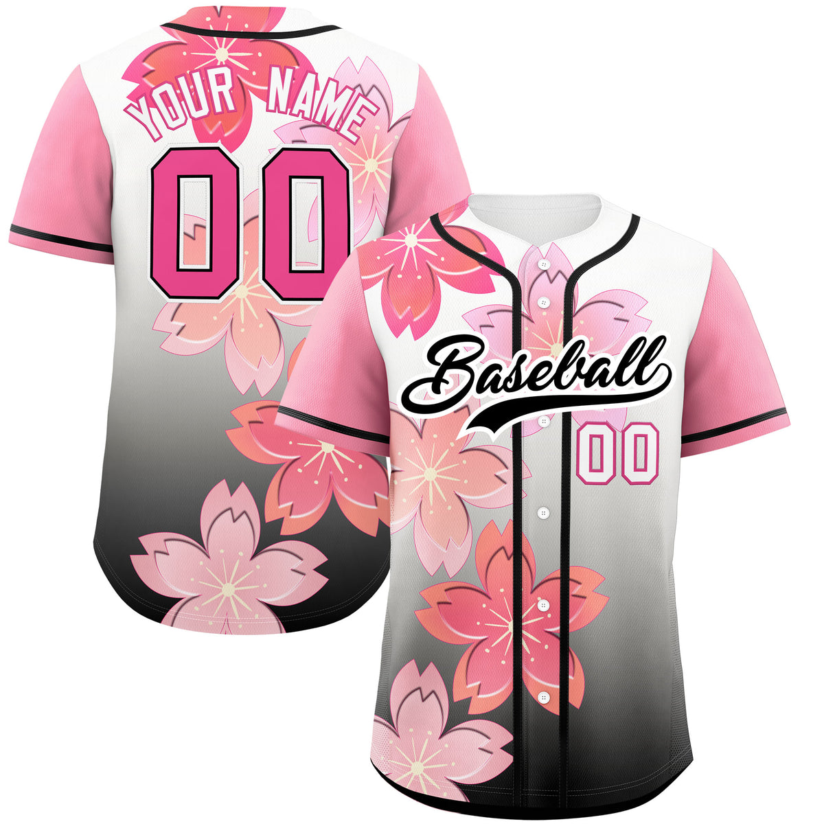 Custom Black Pink Gradient Fashion Elastic Baseball Jersey| KXKSHOP